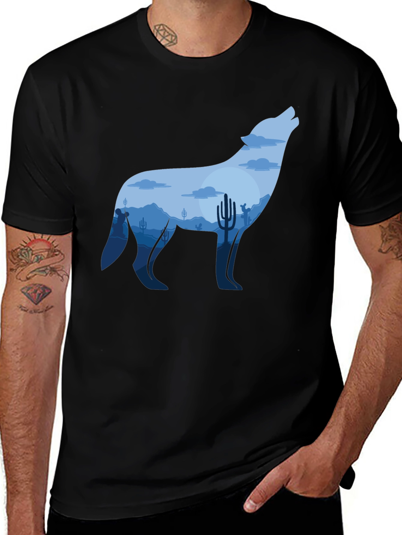 Variant 26 of Wolf Desert Graphic Tee - Men's Black T-Shirt