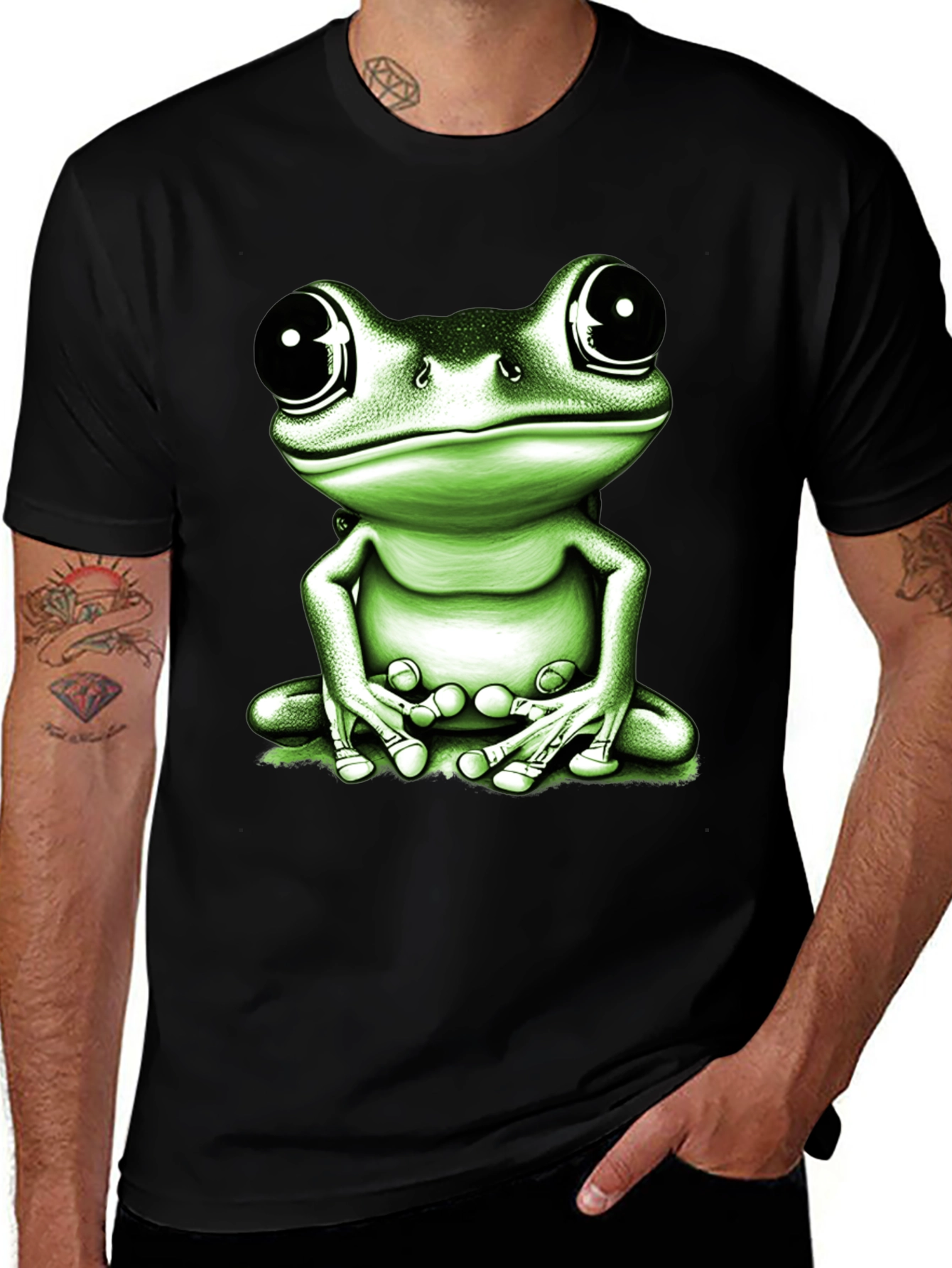 Variant 6 of Cartoon Frog Graphic Black T-Shirt