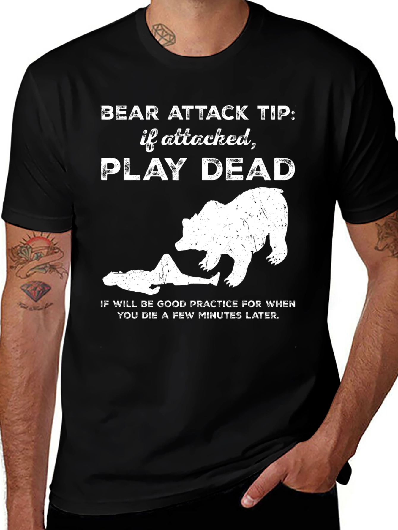 Variant 12 of Bear Attack Tip Play Dead Graphic T-Shirt