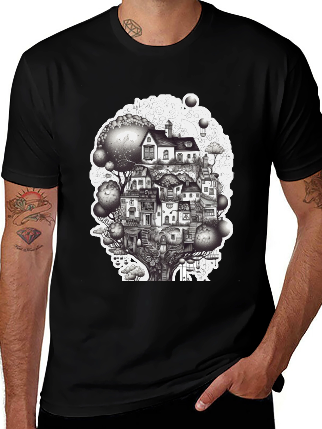 Variant 29 of Whimsical Treehouse Town Graphic Tee