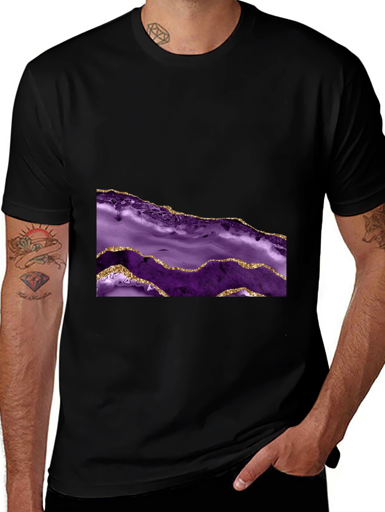 Variant 13 of Stylish Black Tee with Purple Agate Print