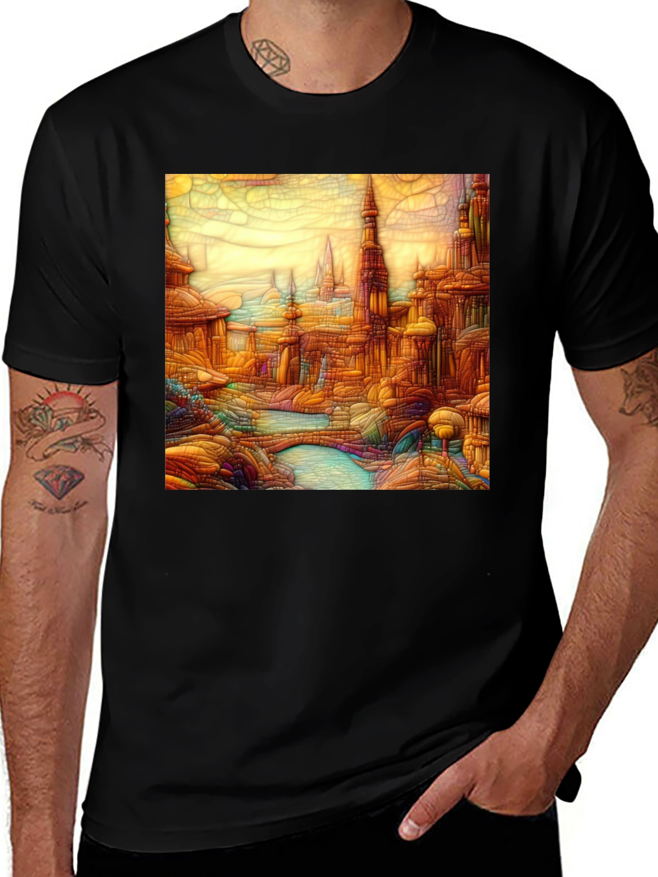 Variant 28 of Cityscape Art Black T-Shirt