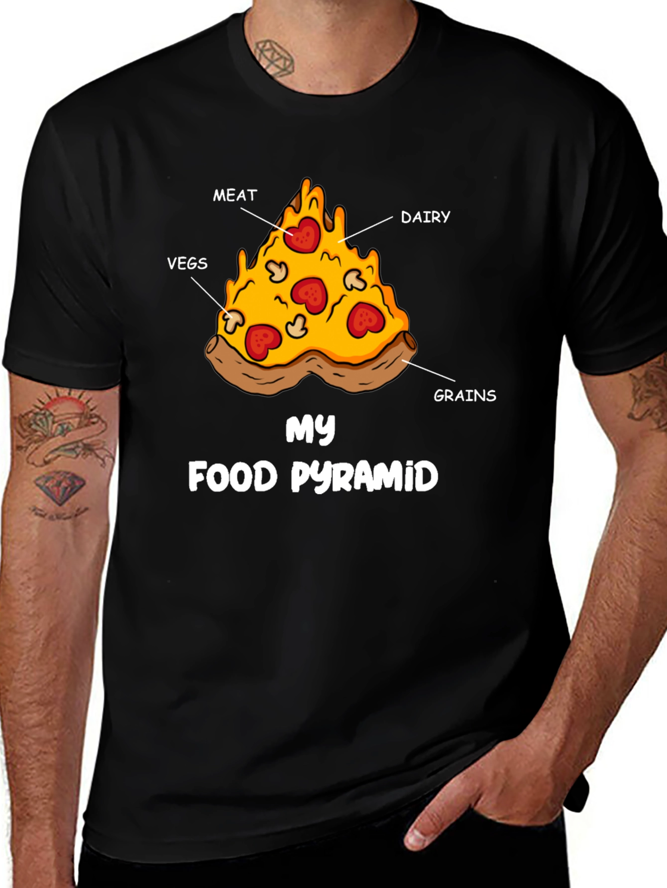Pizza Food Pyramid Graphic T-Shirt - Funny Foodie Tee
