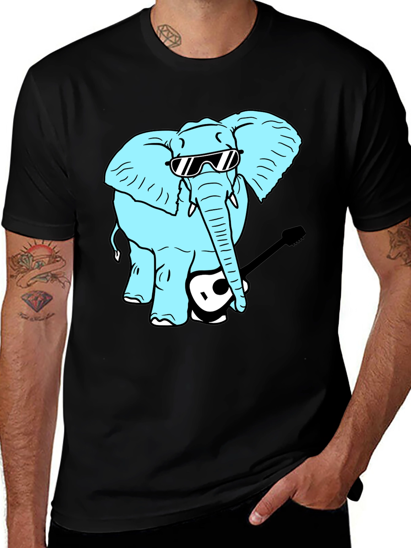 Variant 4 of Cool Elephant Guitar Player Graphic T-Shirt