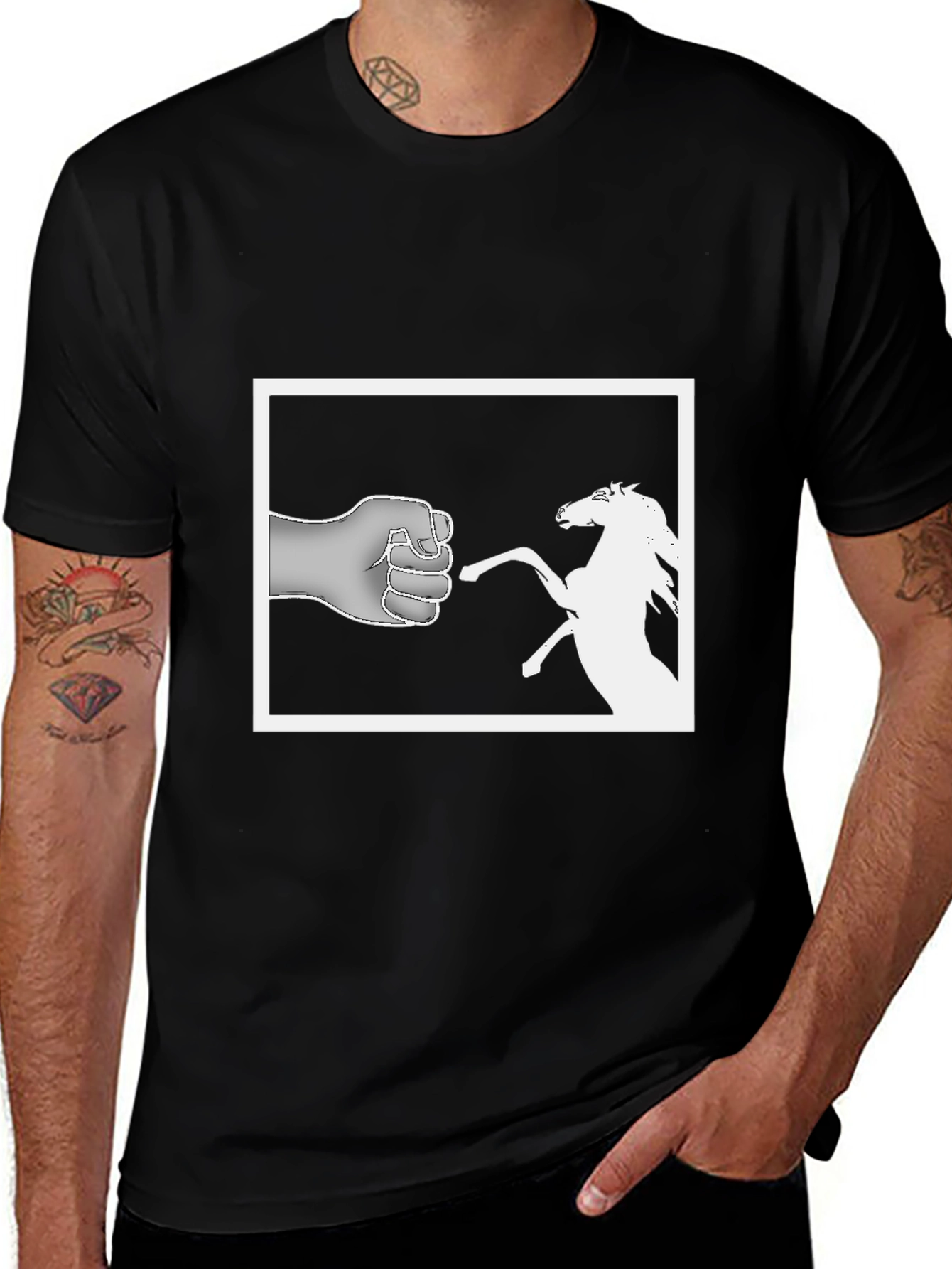Variant 5 of Humorous Fist Horse Tee - Novelty Graphic T-Shirt