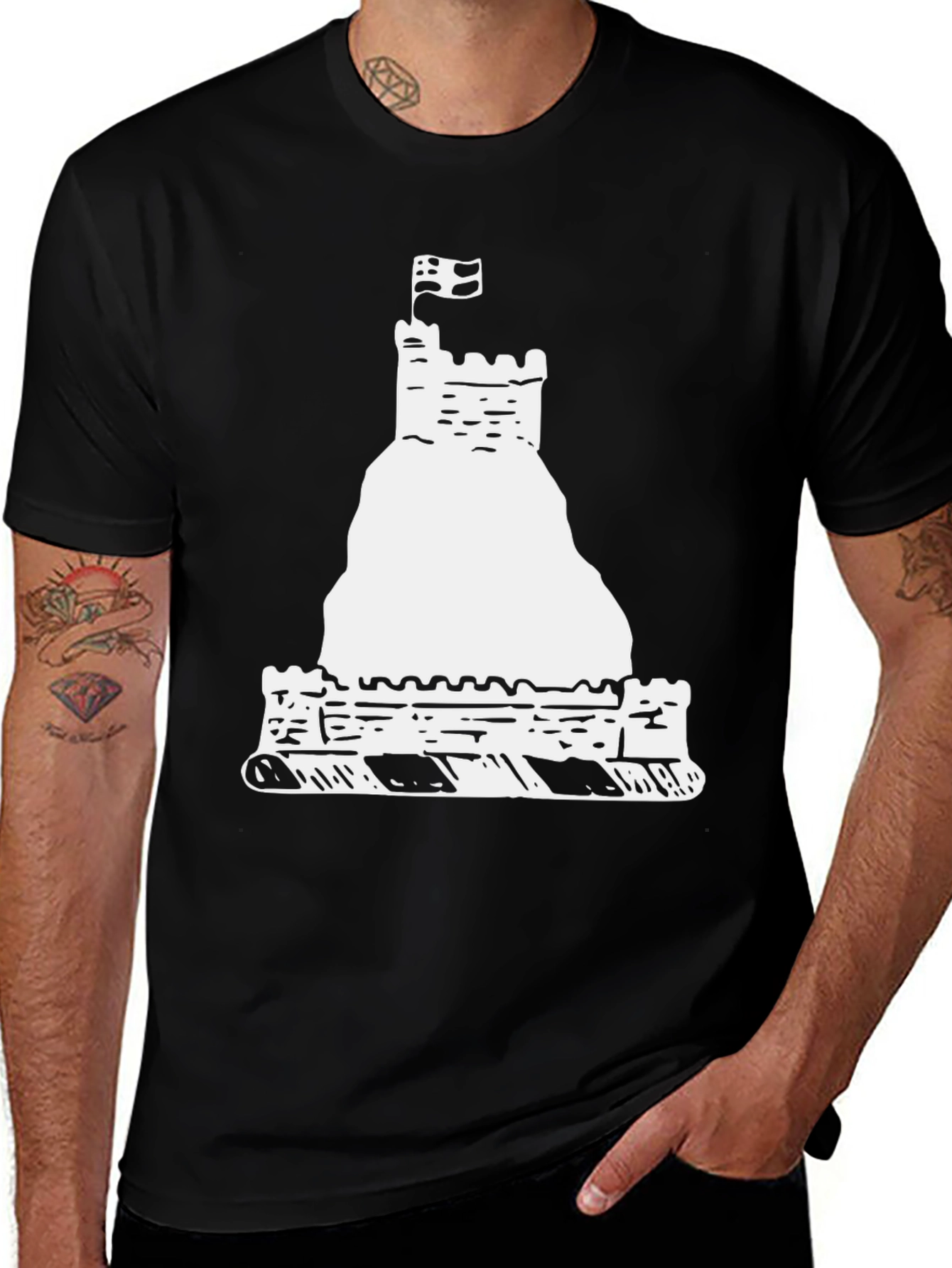 Variant 26 of Castle Graphic Tee - Black Cotton Casual Shirt