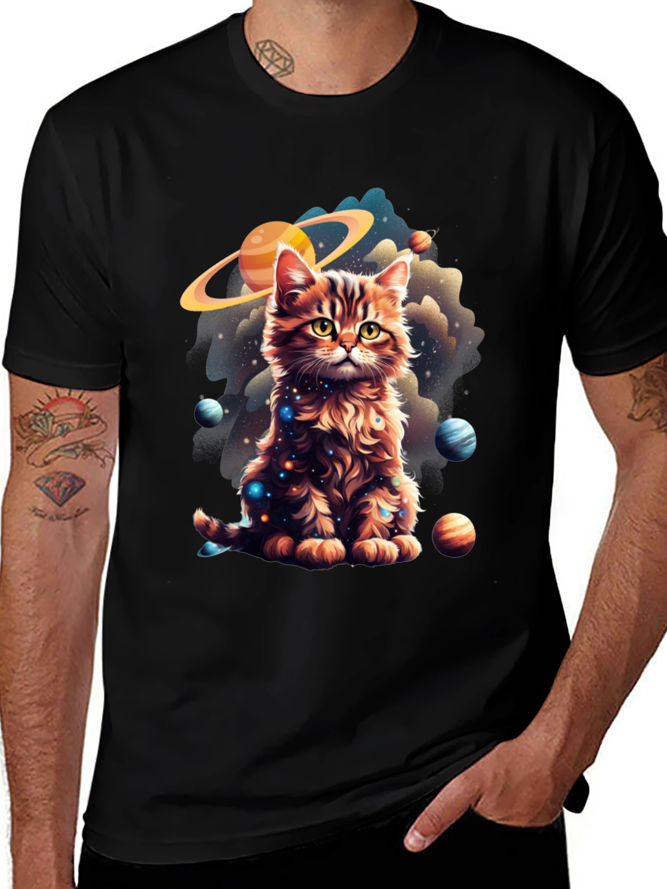 Variant 7 of Cosmic Cat T-Shirt - Galaxy Kitten Design