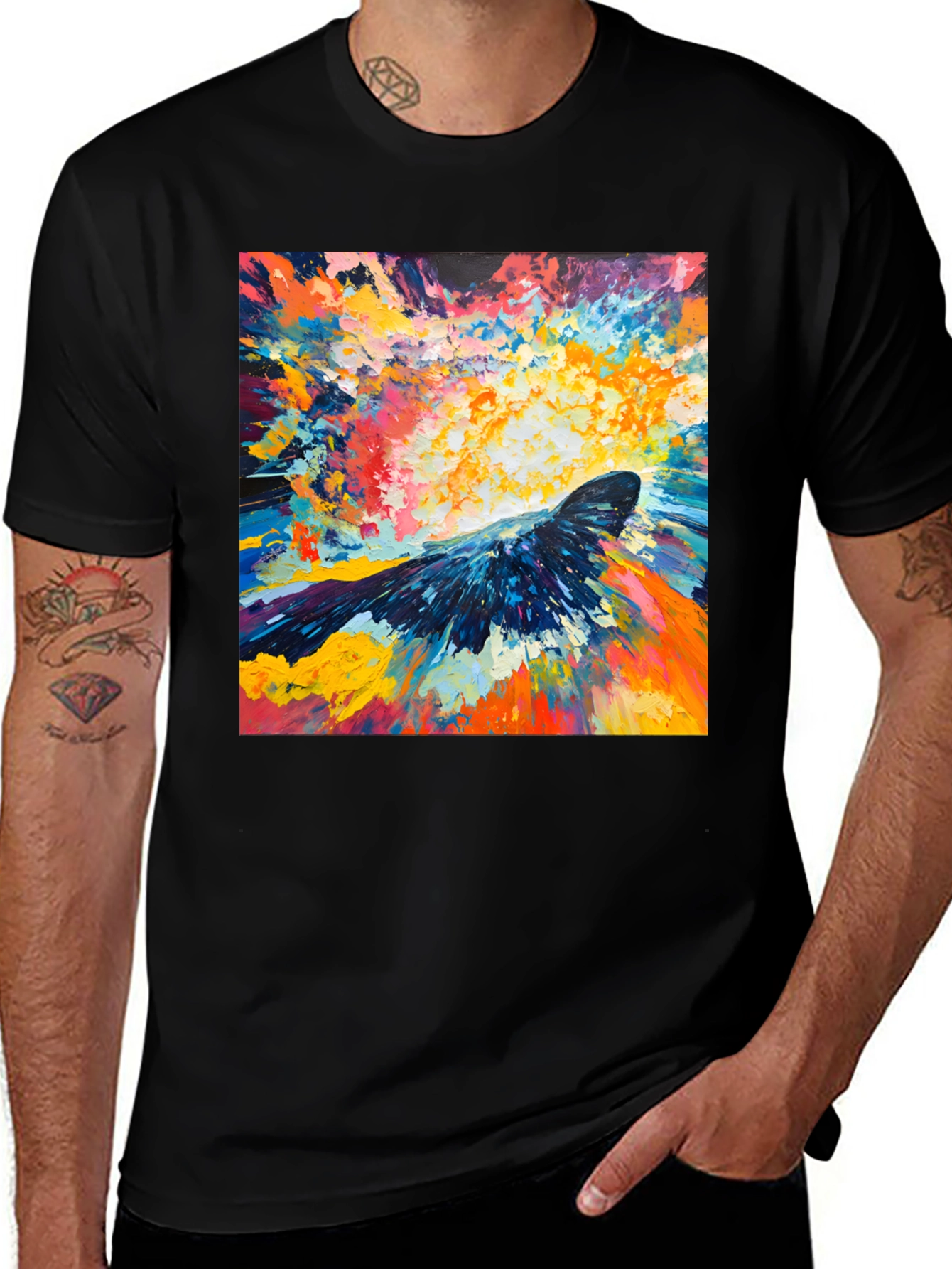 Variant 13 of Abstract Crow Art Print Black T-Shirt