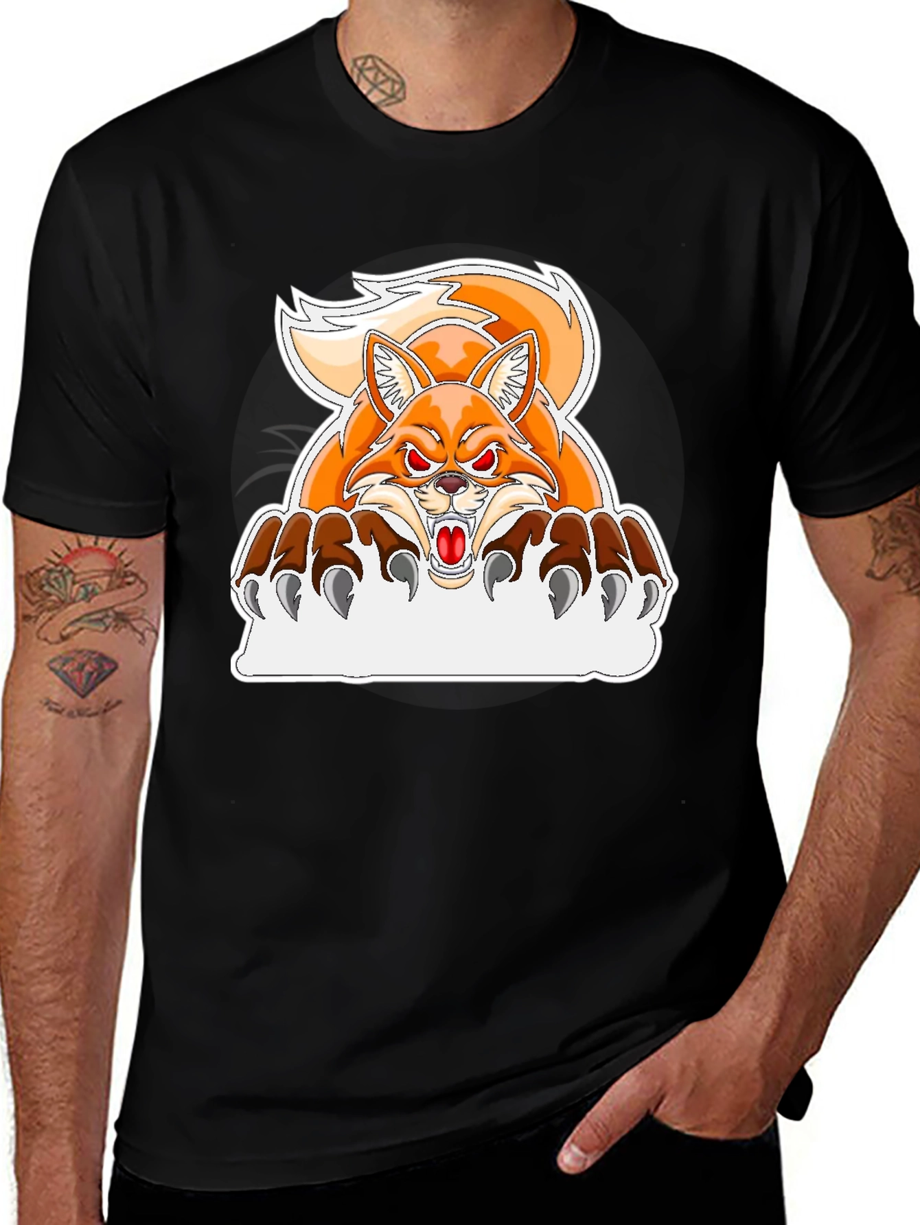 Angry Fox Graphic T-Shirt - Black
