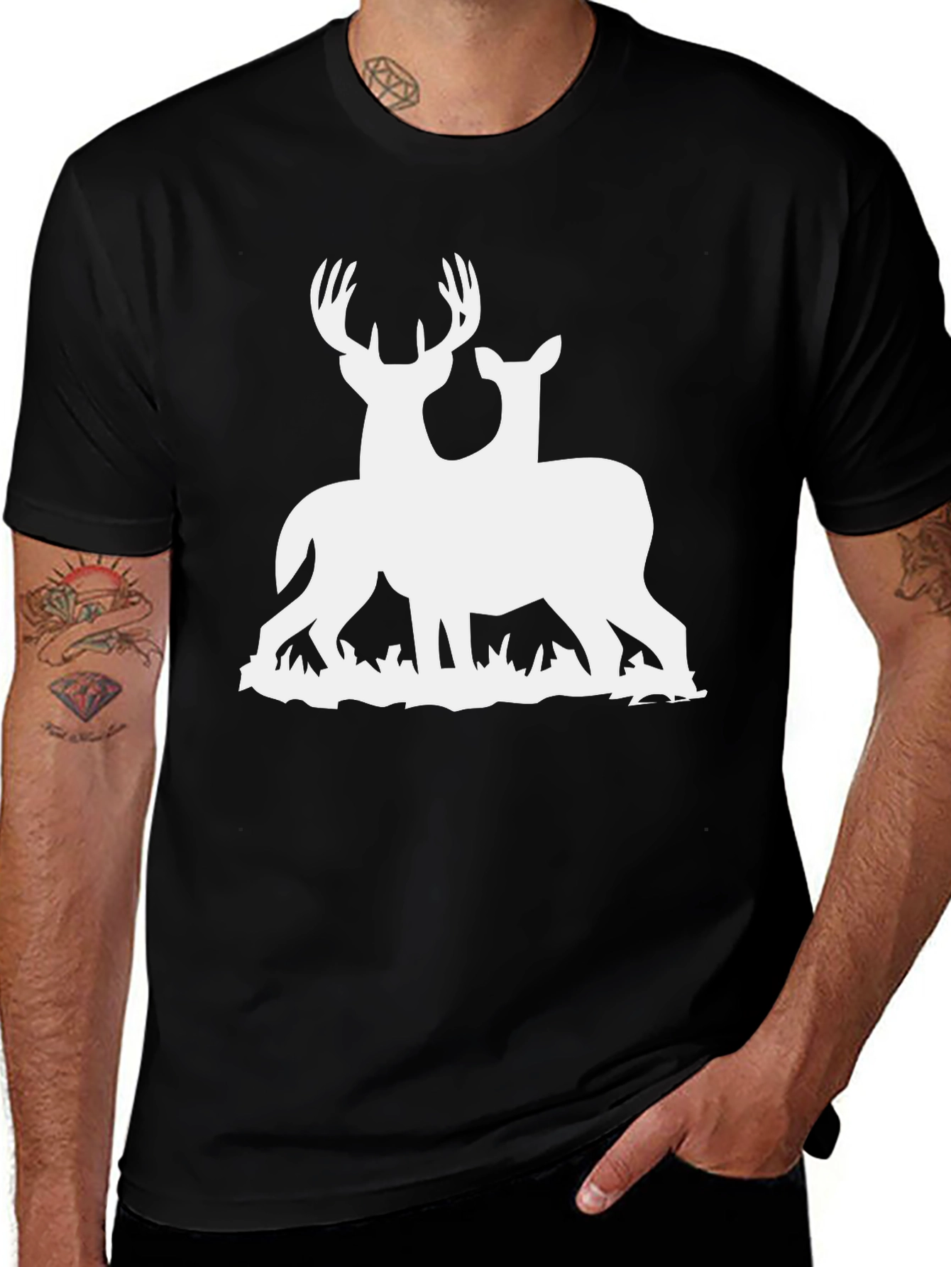 Variant 15 of Deer Couple Graphic Tee - Black