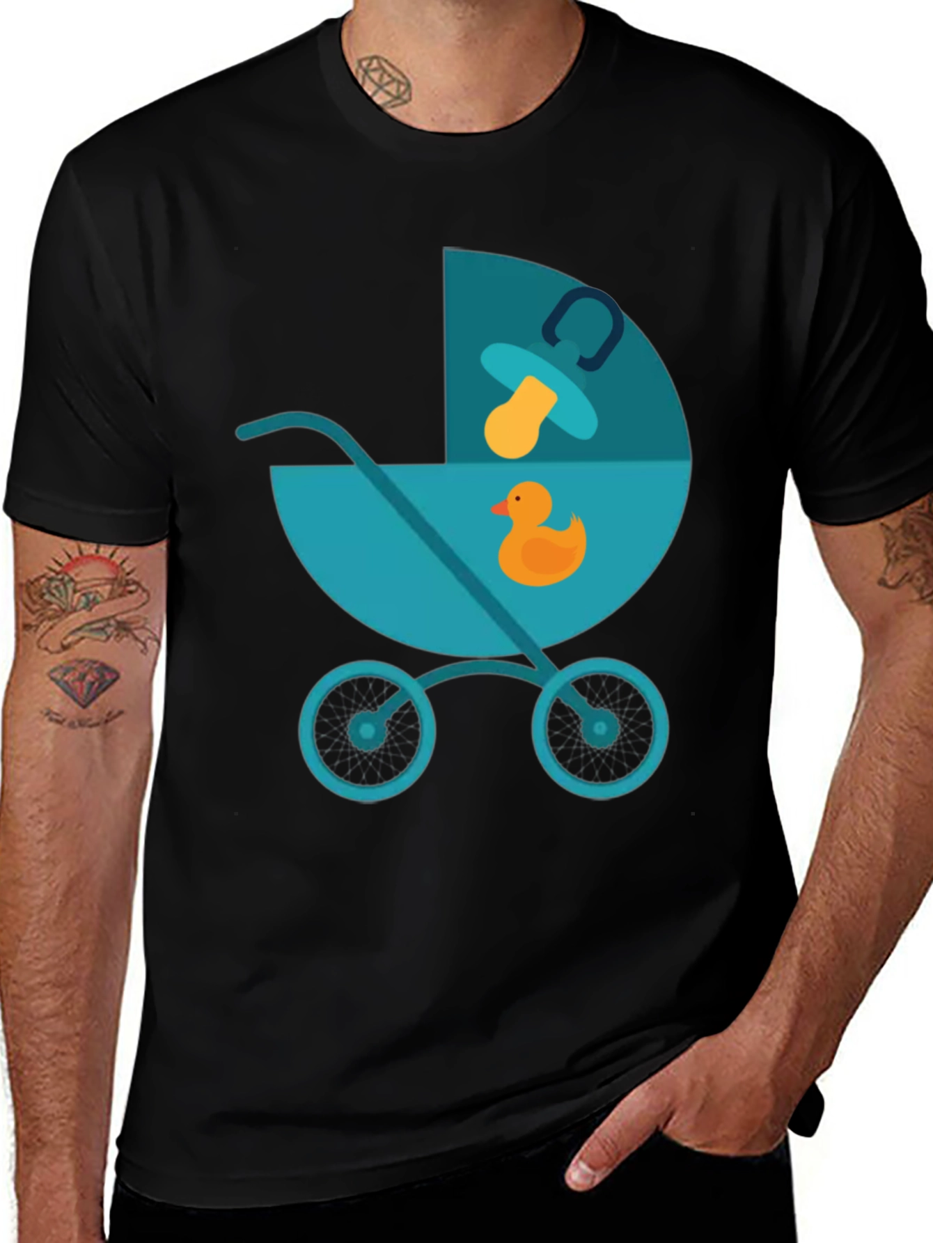 Black Cute Baby Stroller Graphic T-Shirt - Soft Cotton Tee main image
