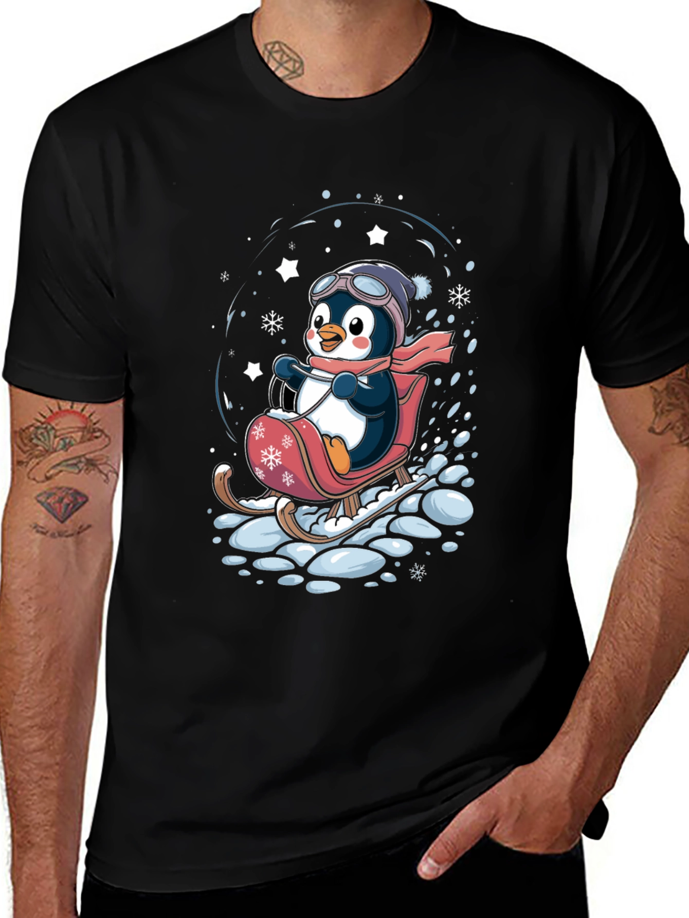 Variant 6 of Penguin Sledding Graphic Tee