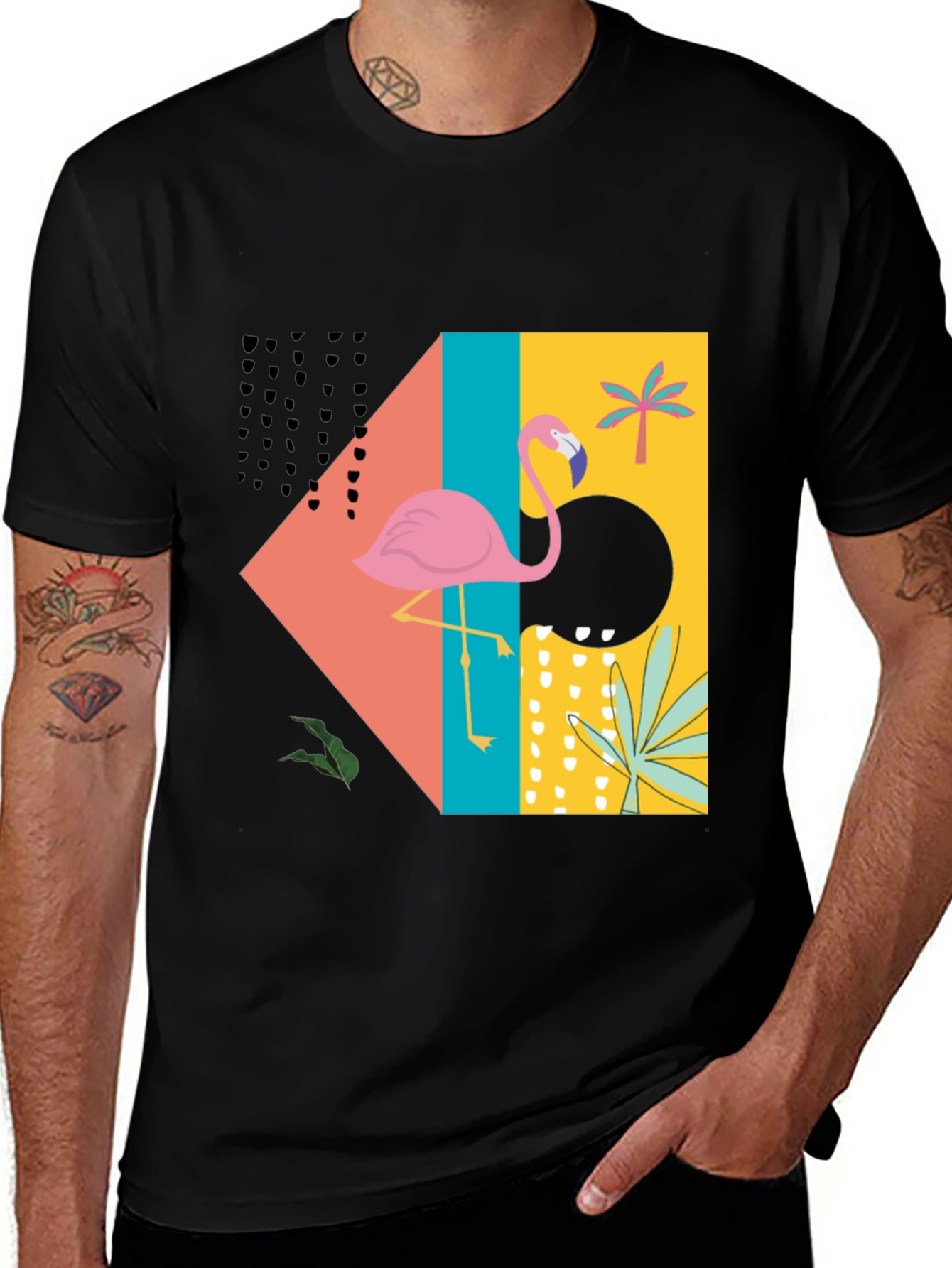 Variant 20 of Tropical Flamingo Graphic Tee - Black