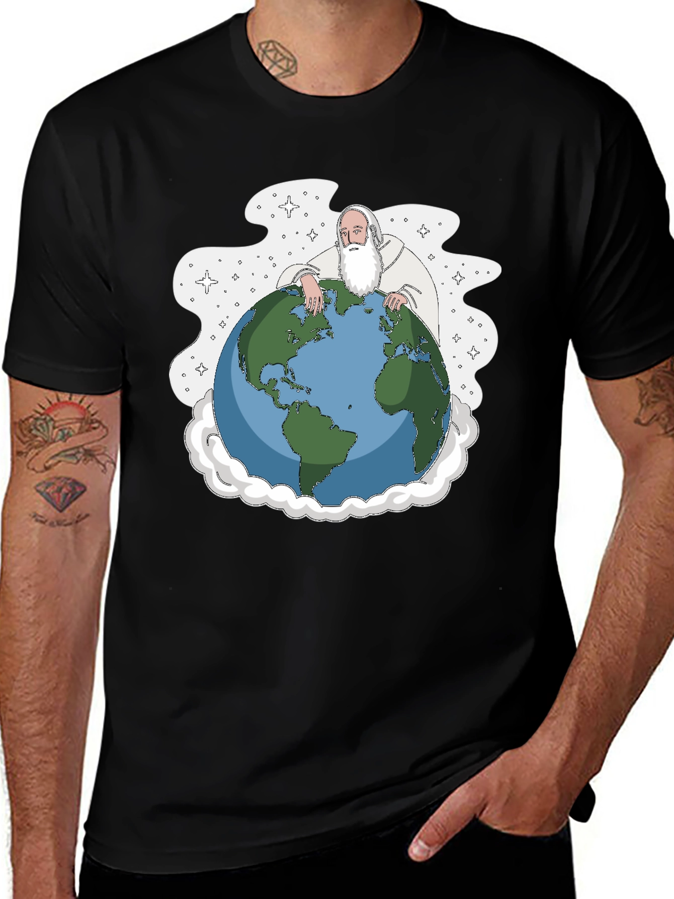 Variant 27 of God Holding Earth Graphic Tee - Black T-Shirt