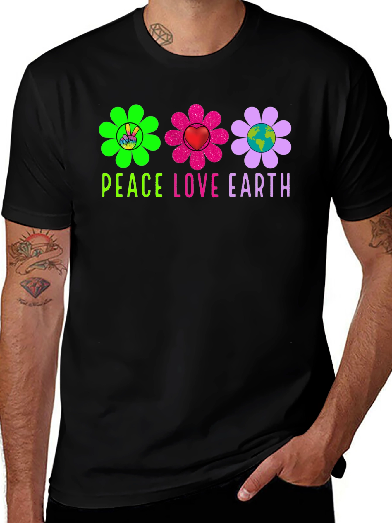 Variant 25 of Peace Love Earth Graphic Tee - Black Unisex T-Shirt