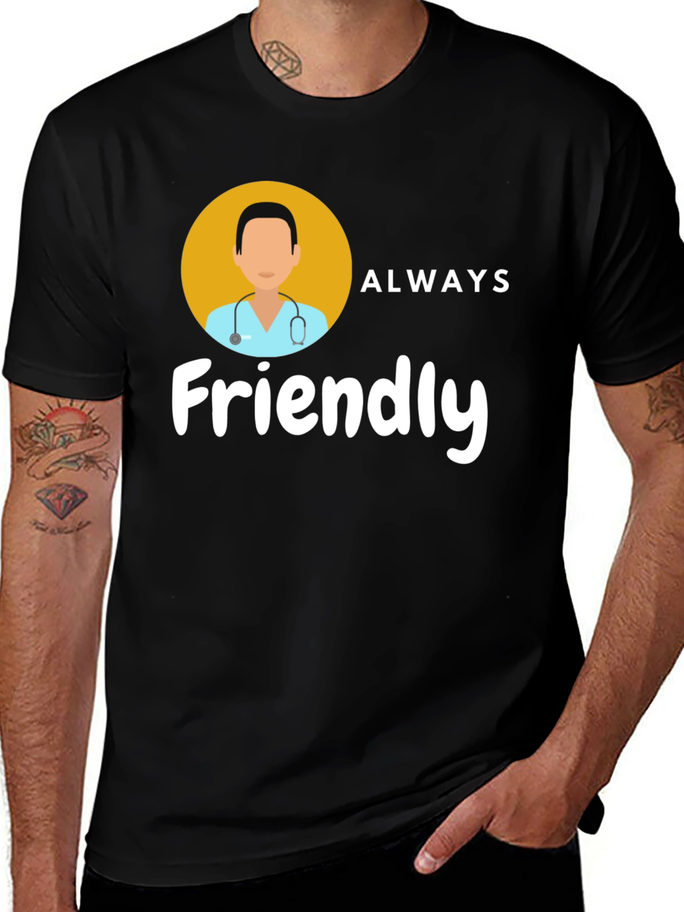 Variant 5 of Always Friendly Doctor Graphic Tee - Black Cotton Blend