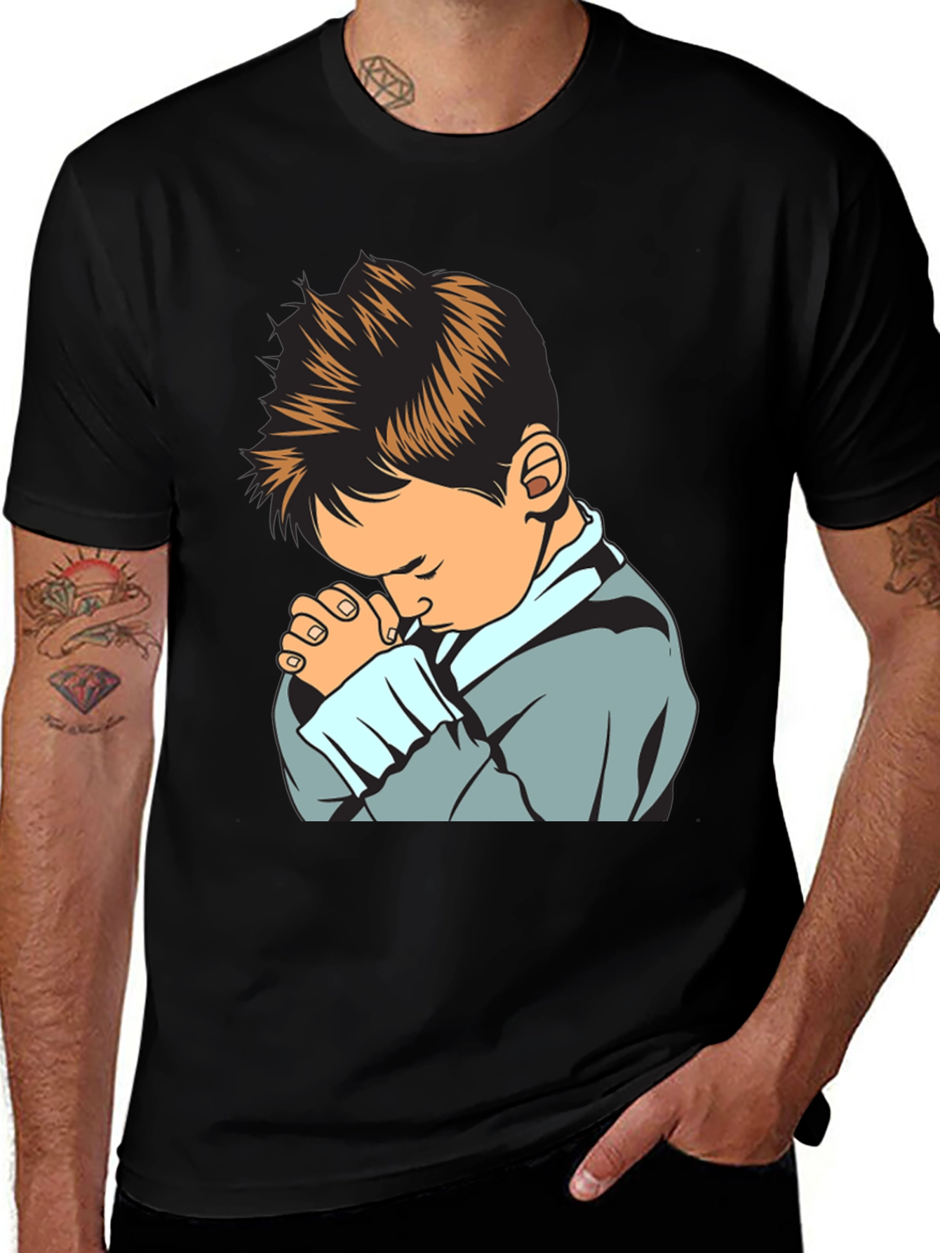 Praying Boy Graphic Tee - Soft Cotton Blend