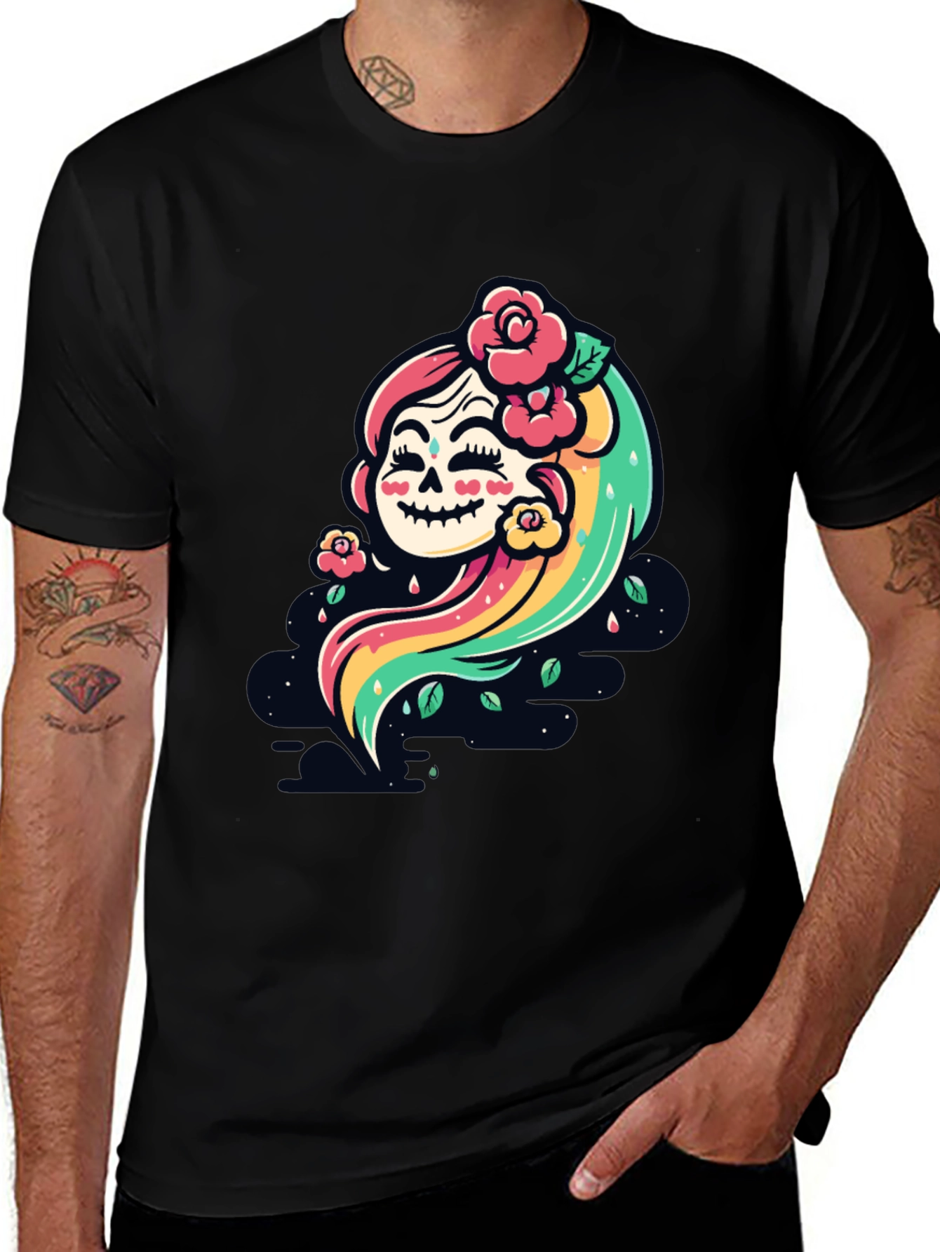 Variant 12 of Sugar Skull Girl T-Shirt - Colorful Day of the Dead Design