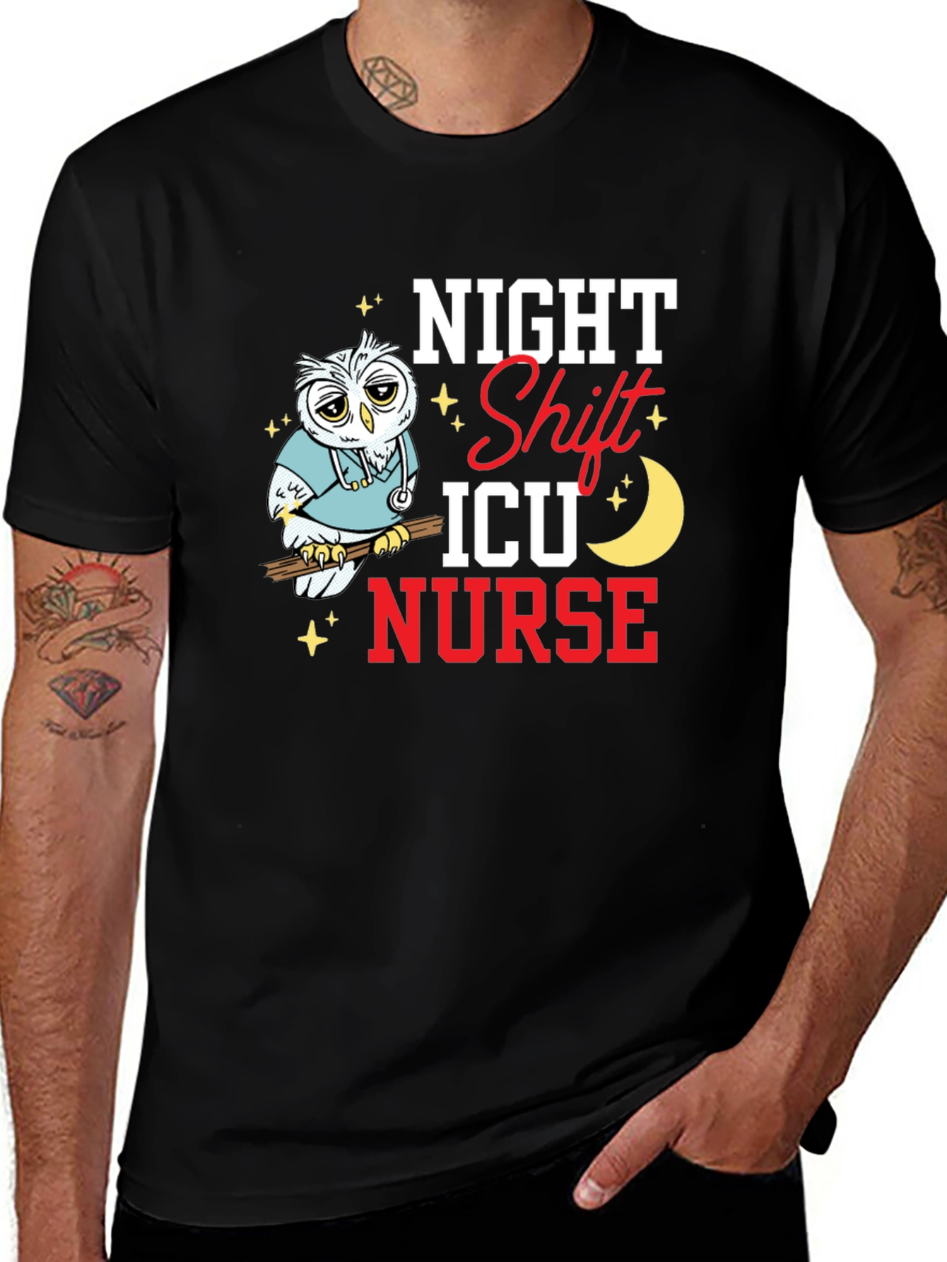 Variant 20 of Night Shift ICU Nurse Owl Graphic T-Shirt
