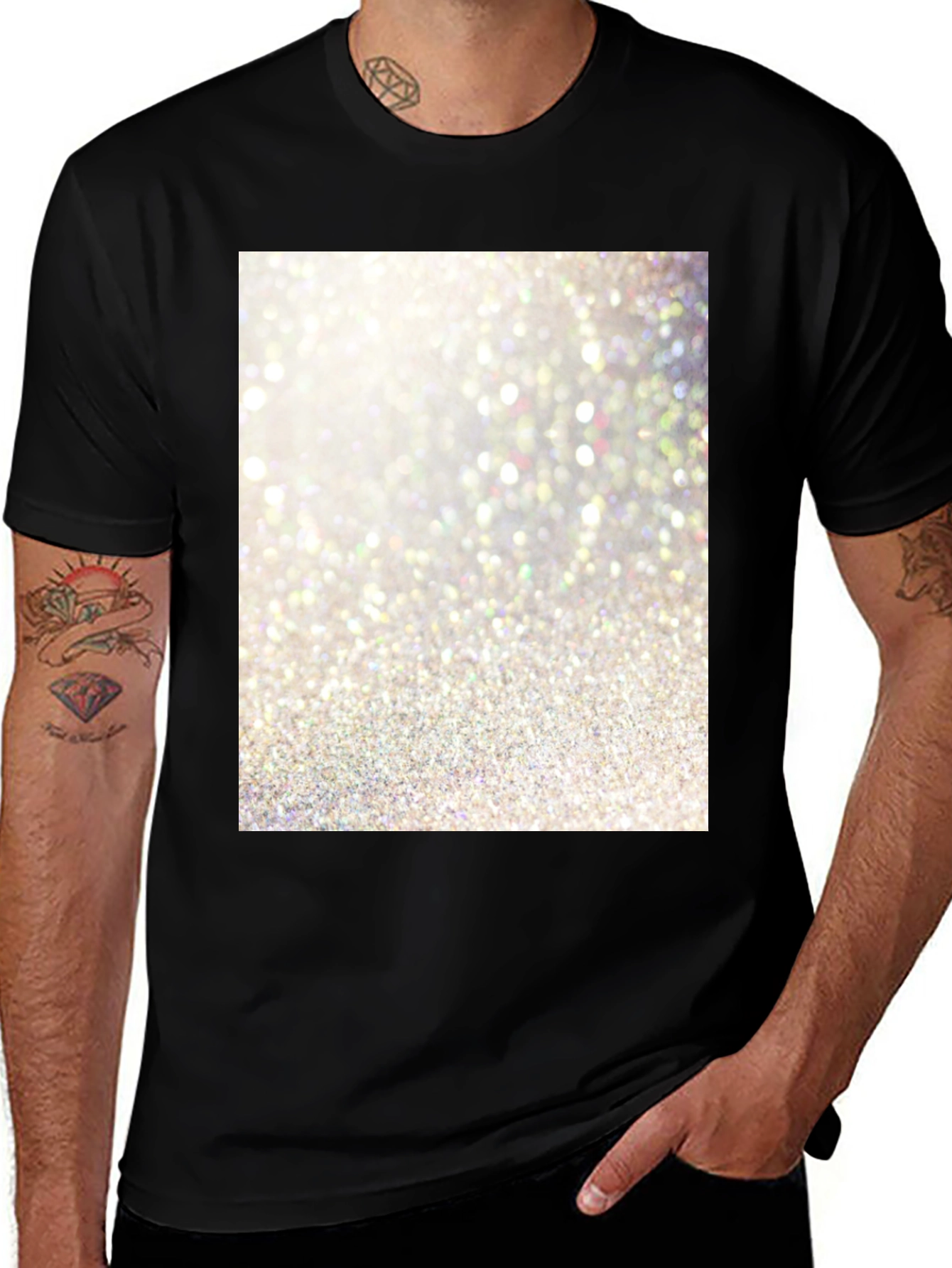Sparkle Print Black Cotton Tee