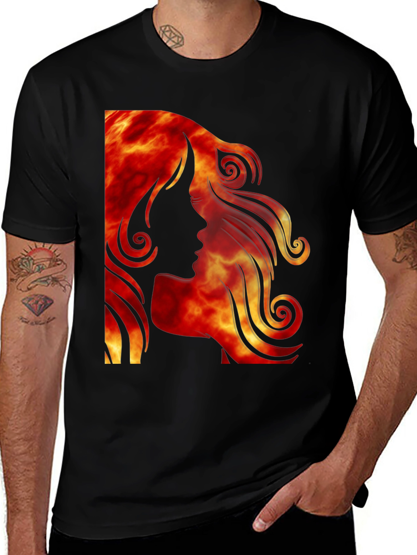 Variant 18 of Fiery Woman Graphic Tee - Black