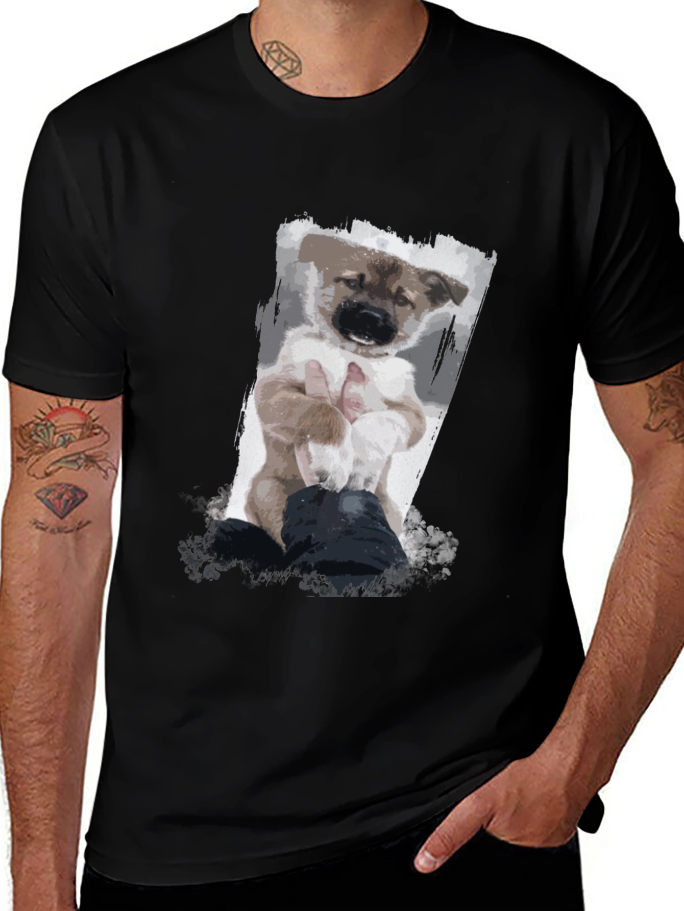 Variant 10 of Puppy Art Black T-Shirt
