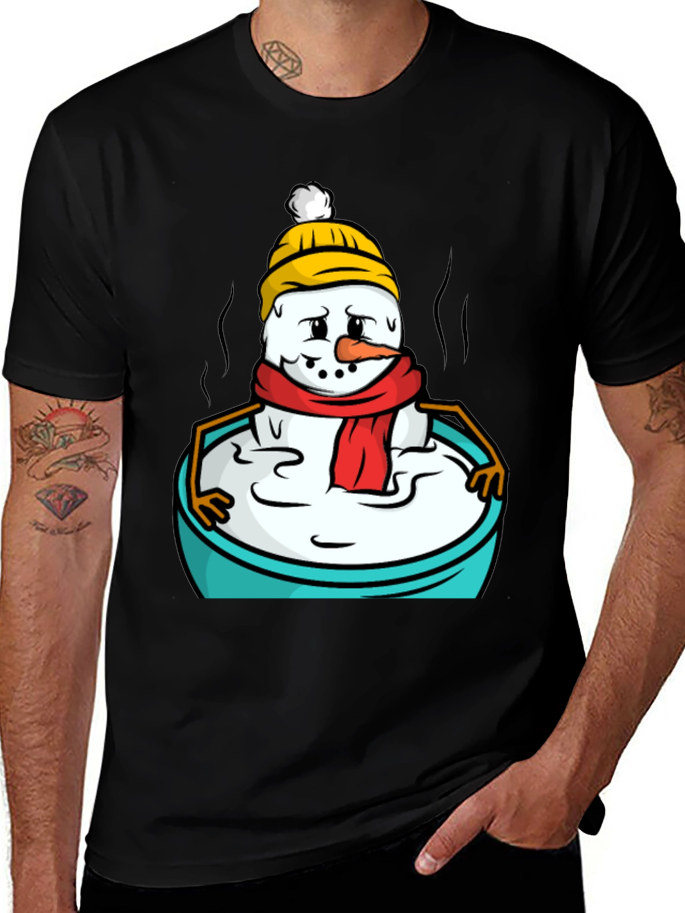 Melting Snowman Graphic Tee - Unisex Black T-Shirt