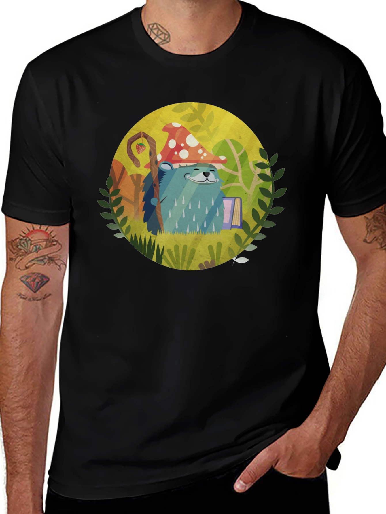 Black Whimsical Hedgehog T-Shirt main image