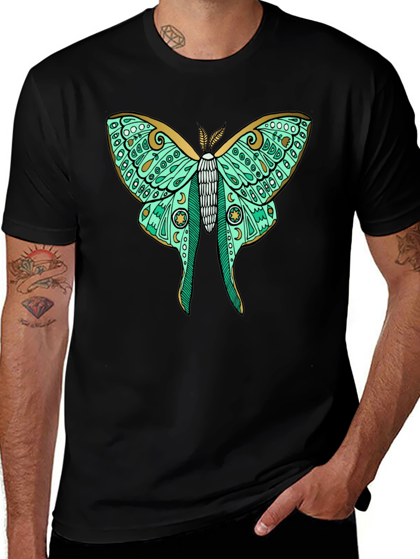 Black Luna Moth Graphic Tee - Black Cotton T-Shirt main image
