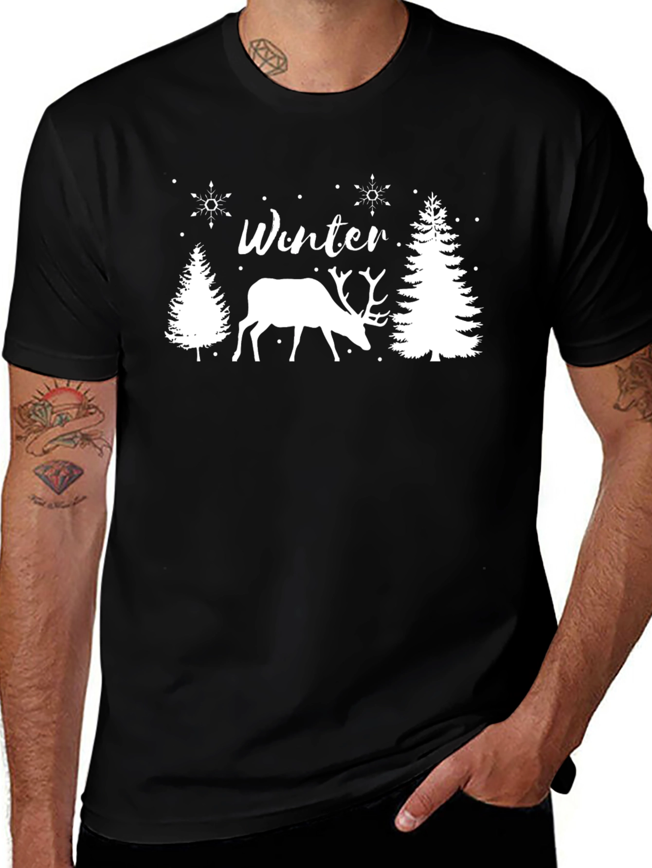 Variant 28 of Winter Deer Graphic Tee - Black
