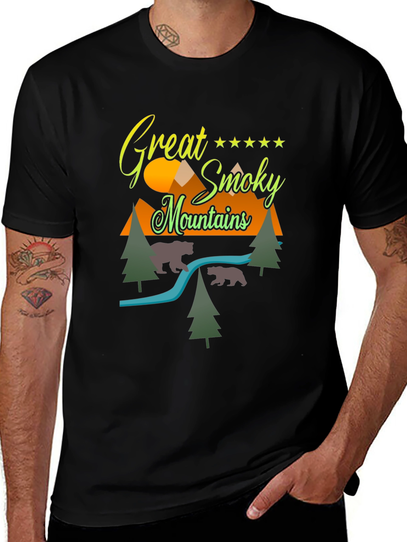 Variant 17 of Great Smoky Mountains Graphic Tee - Black Cotton Blend