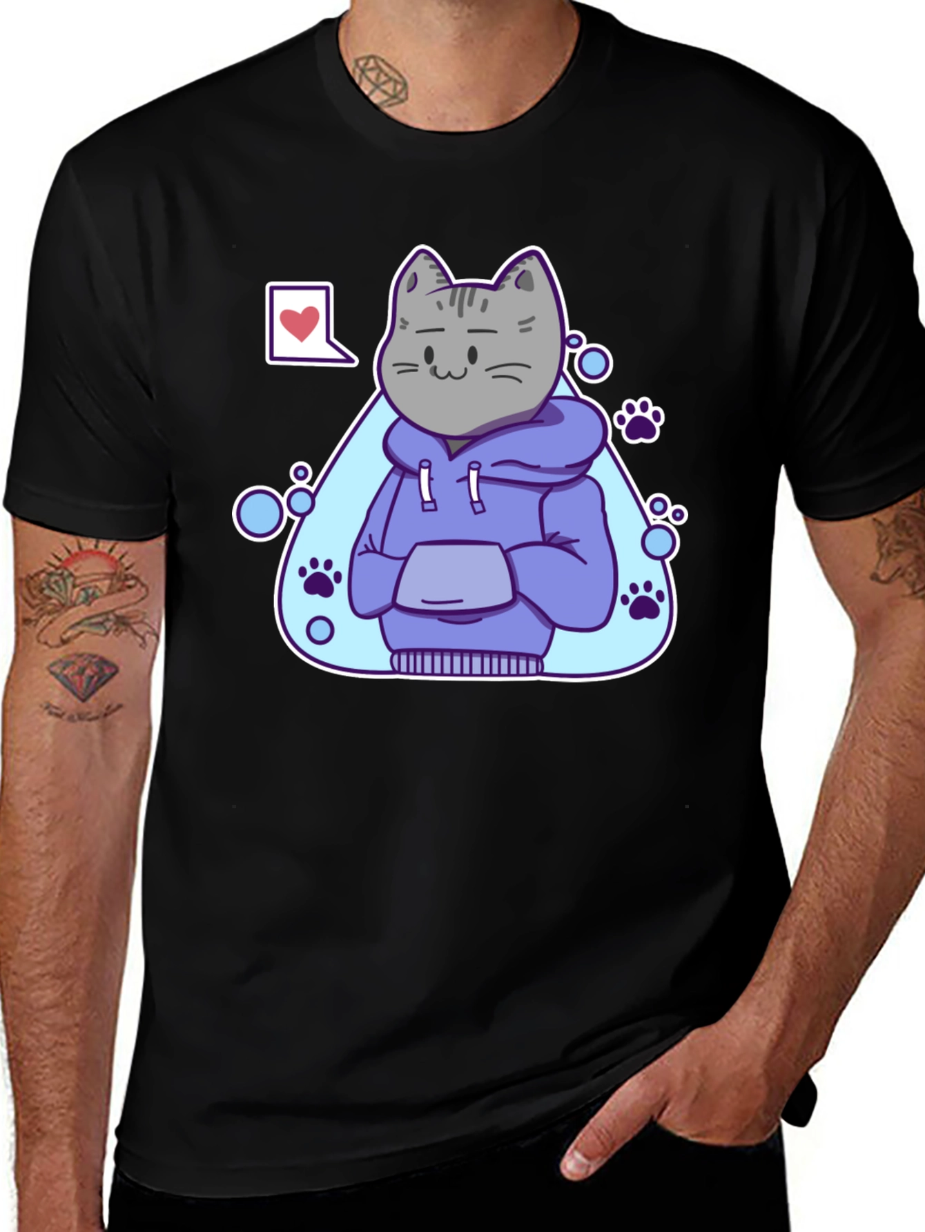 Variant 8 of Cool Cat Hoodie Graphic Tee - Black T-Shirt