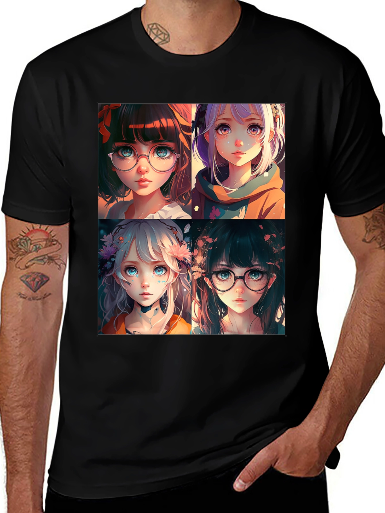 Variant 28 of Anime Girls Graphic Black T-Shirt