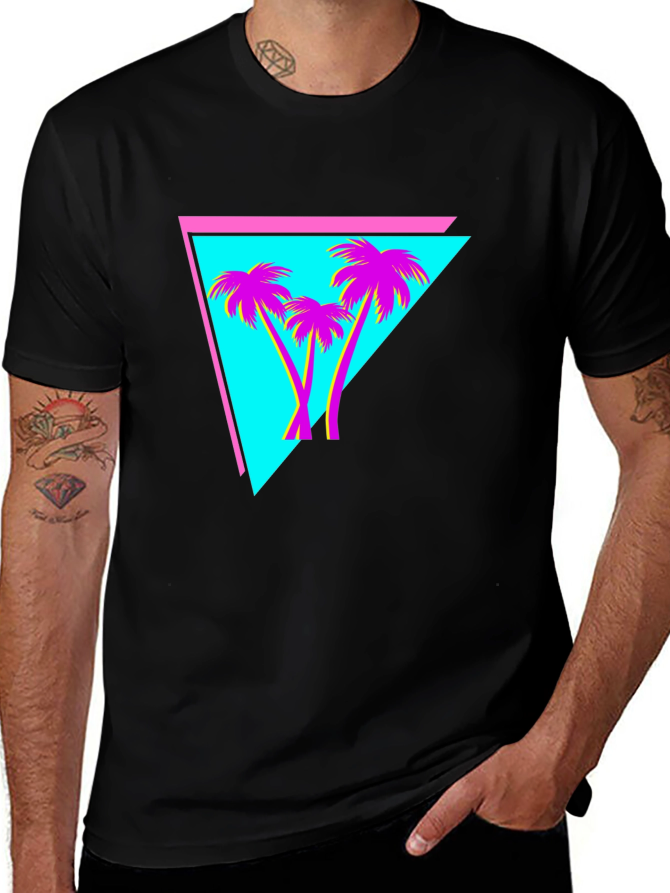 Black Retro Palm Tree Triangle Tee main image