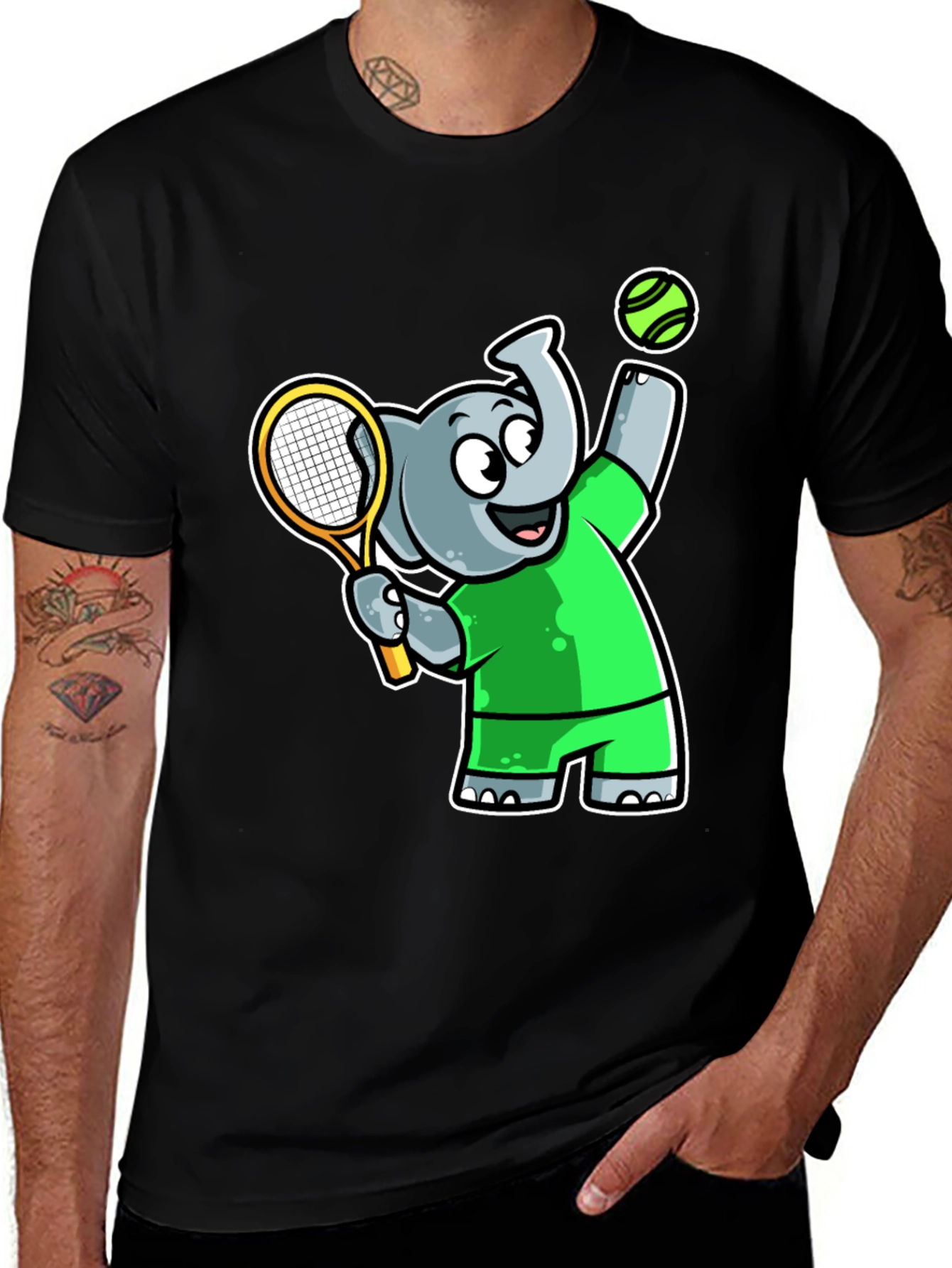 Variant 21 of Elephant Tennis Player Graphic Tee - Fun Sporty Style