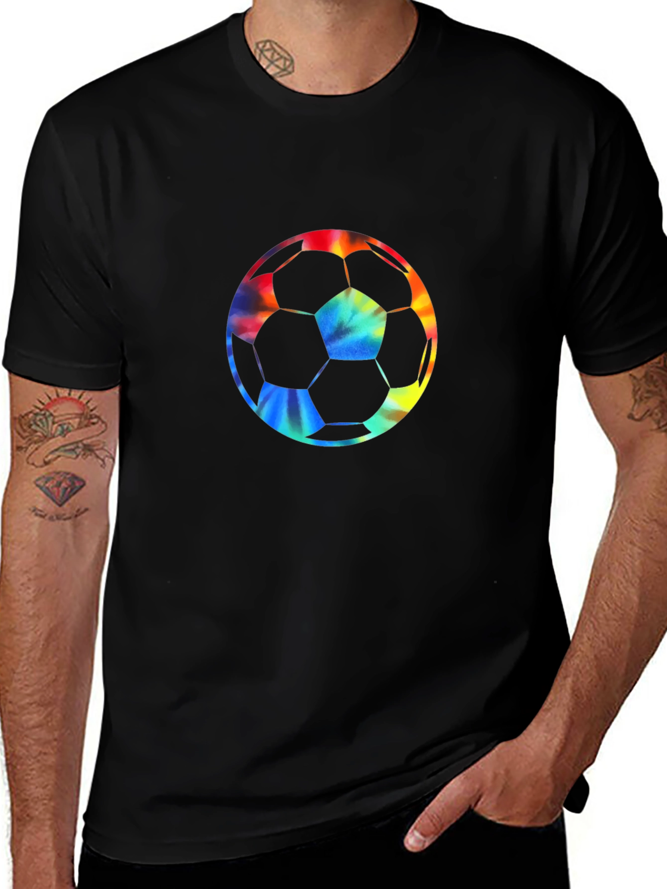 Variant 18 of Tie-Dye Soccer Ball Graphic Tee - Black
