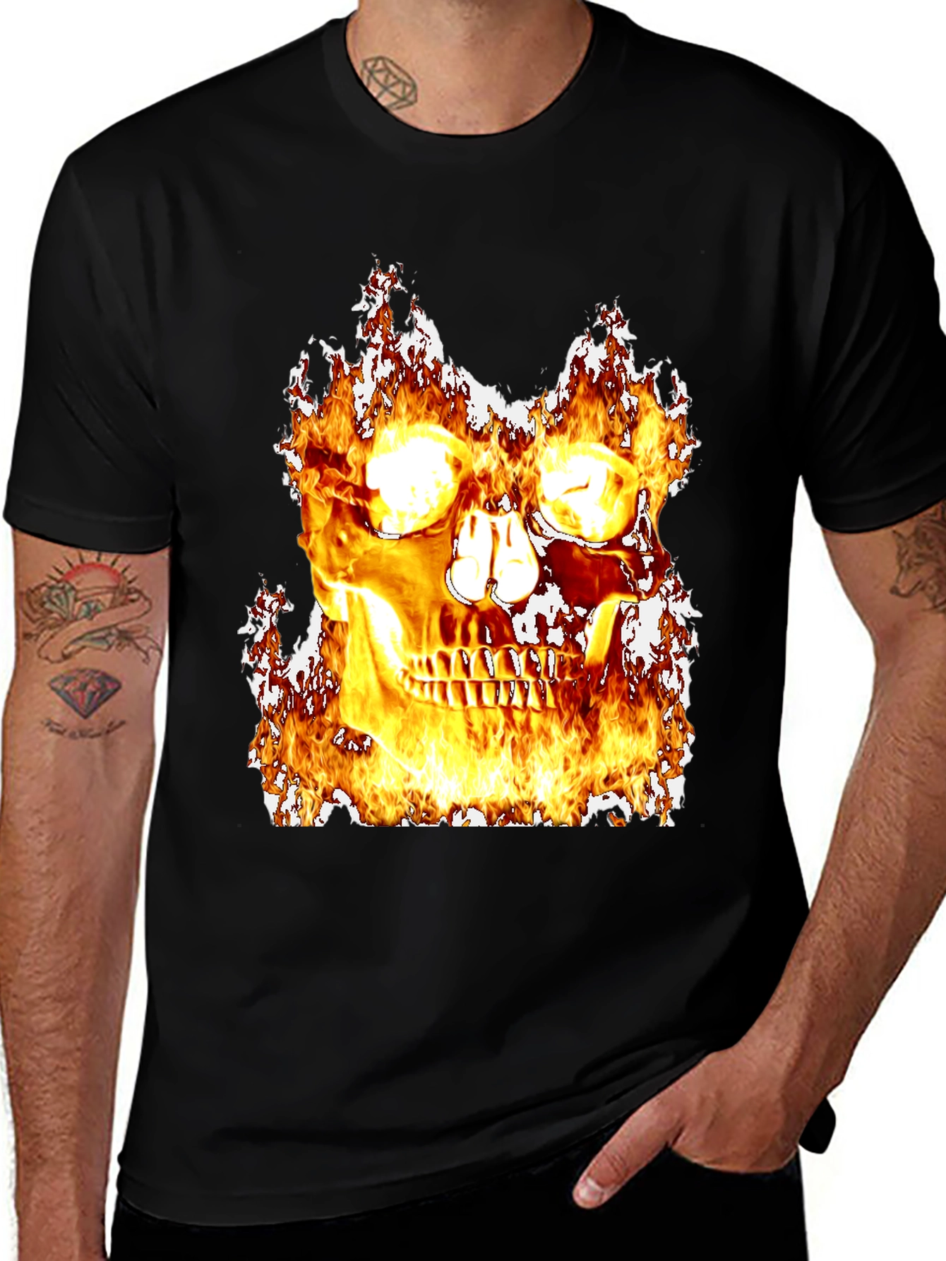 Variant 22 of Fiery Skull Graphic Black T-Shirt