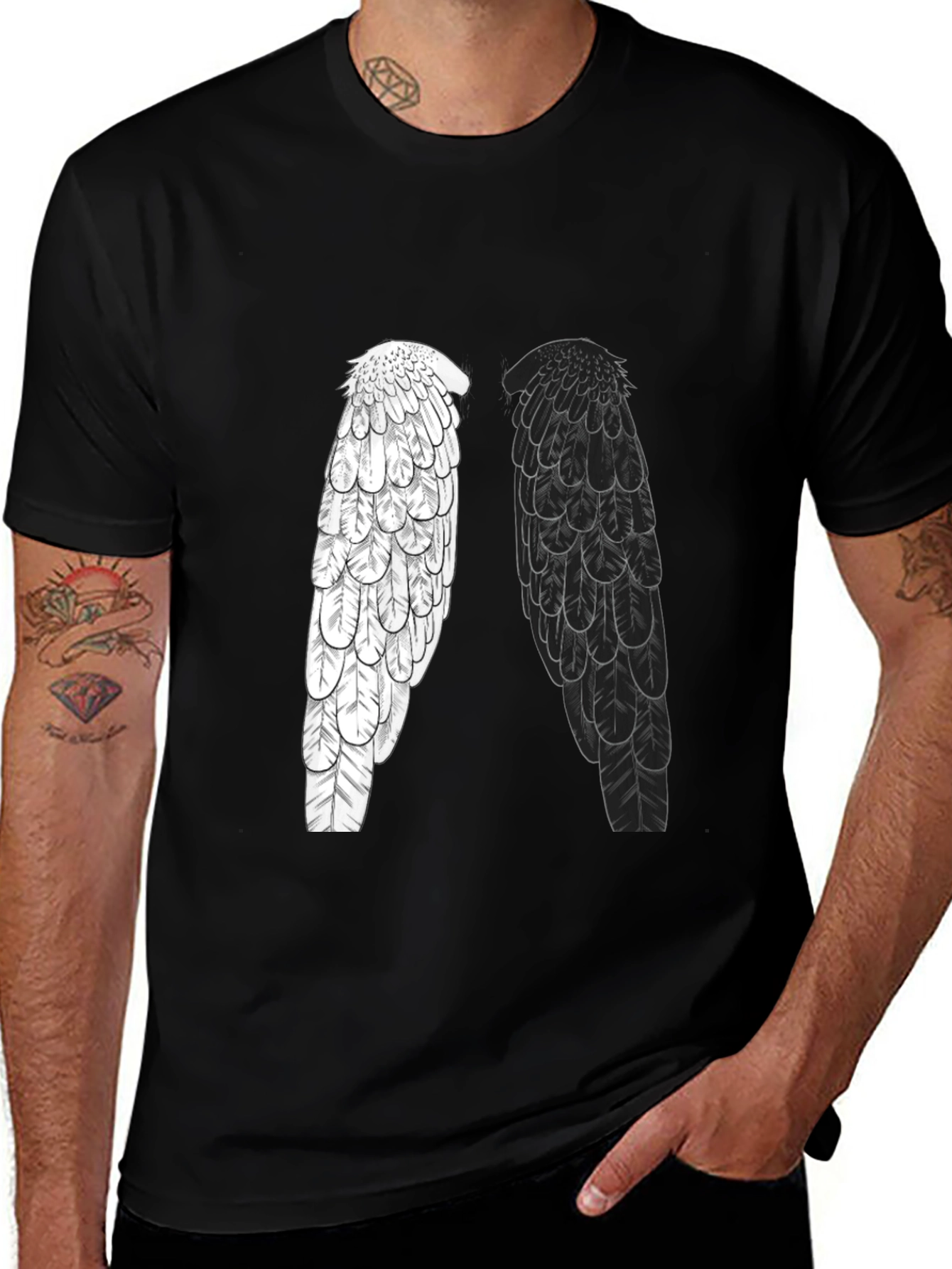 Variant 22 of Yin Yang Wings Graphic Tee - Black Casual T-Shirt