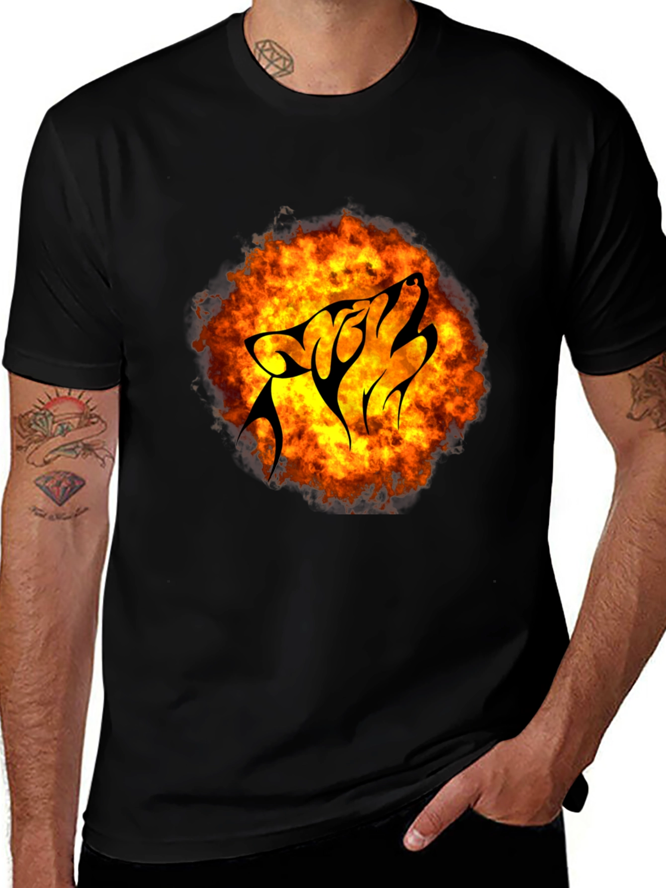 Variant 5 of Fiery Wolf Graphic Tee - Black Cotton T-Shirt
