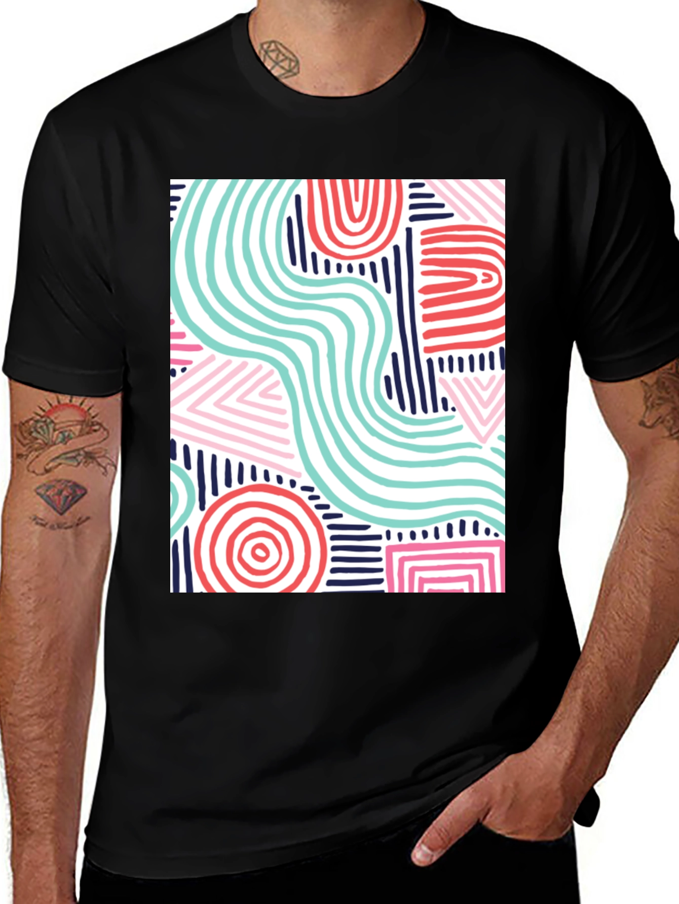 Variant 23 of Abstract Geometric Print Black T-Shirt