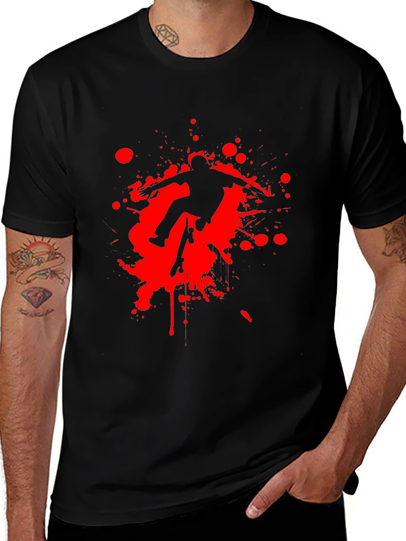 Variant 26 of Skateboarder Splatter Graphic Tee - Cool Urban Style