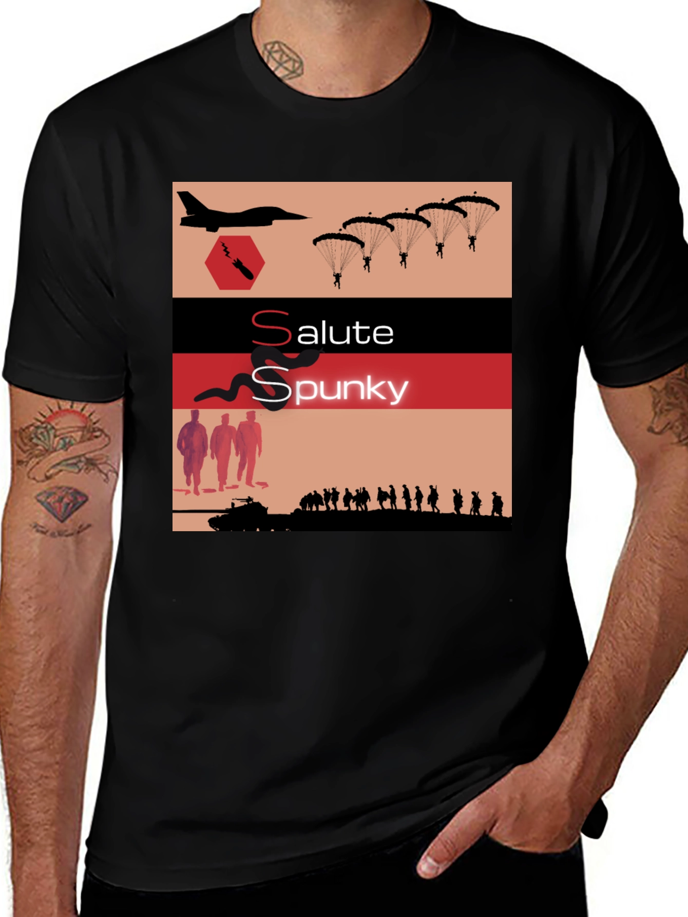 Salute Spunky Military Graphic T-Shirt