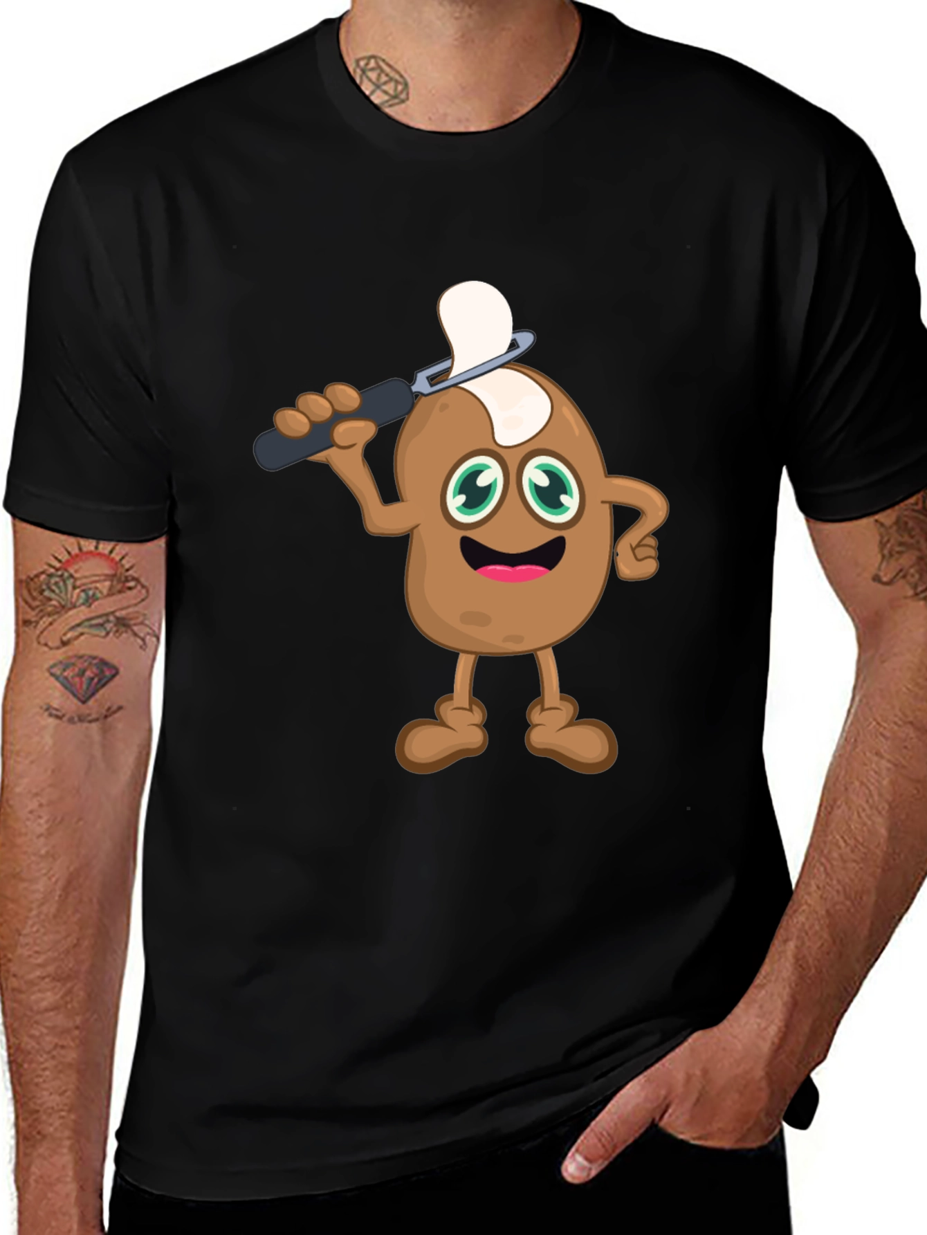 Variant 10 of Funny Potato Peeling Cartoon Graphic T-Shirt