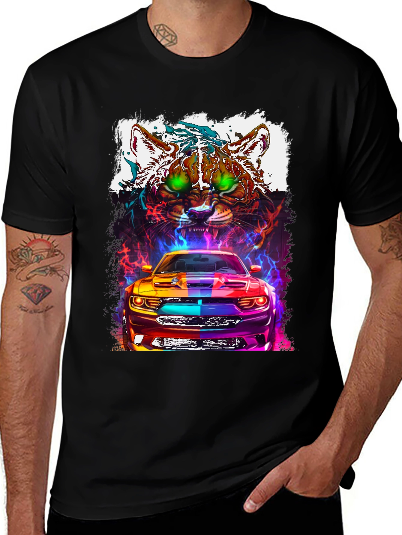 Variant 27 of Car and Cat Graphic Tee - Cool Design