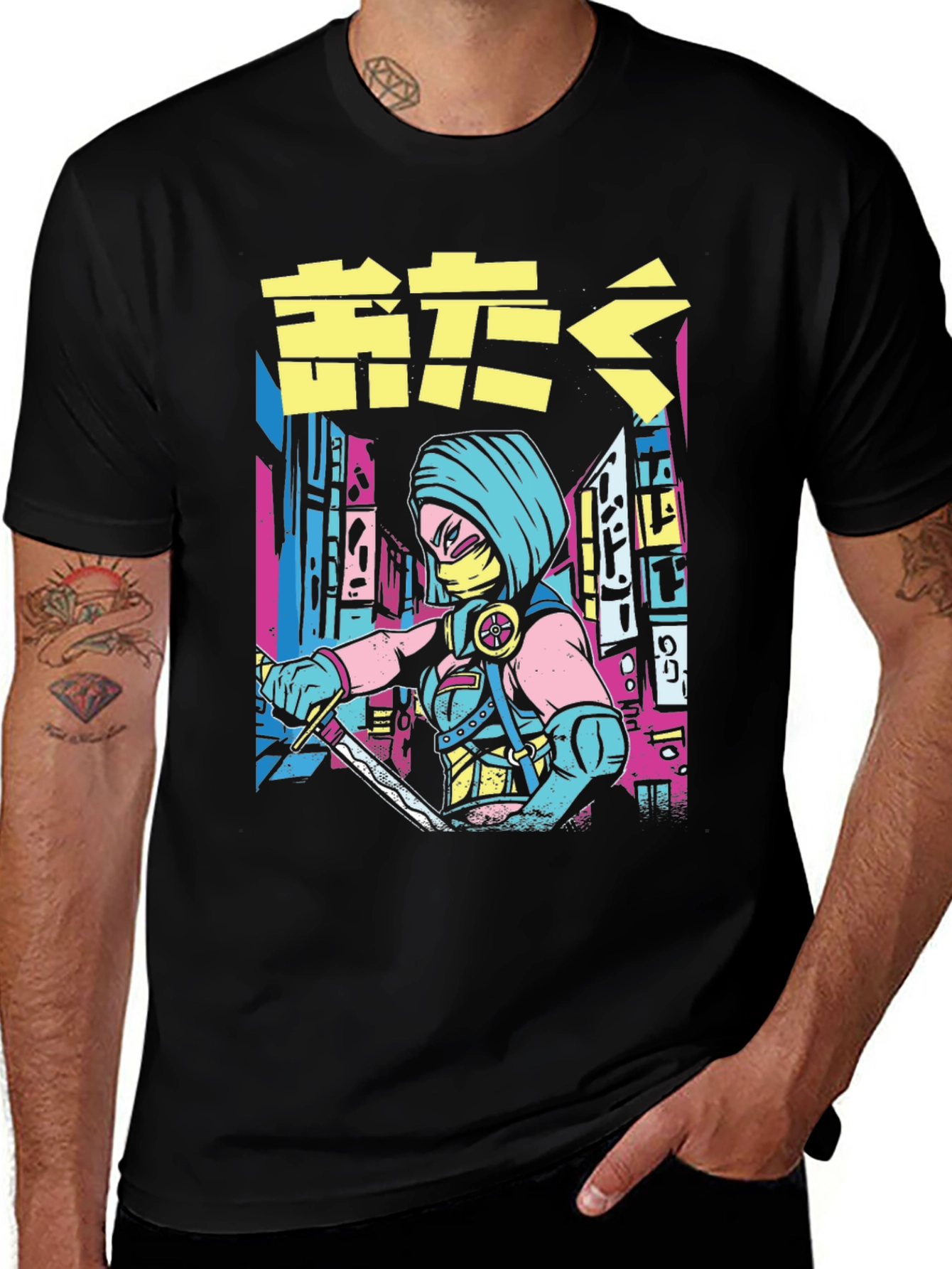 Variant 13 of Cyberpunk Ninja Warrior Graphic Tee