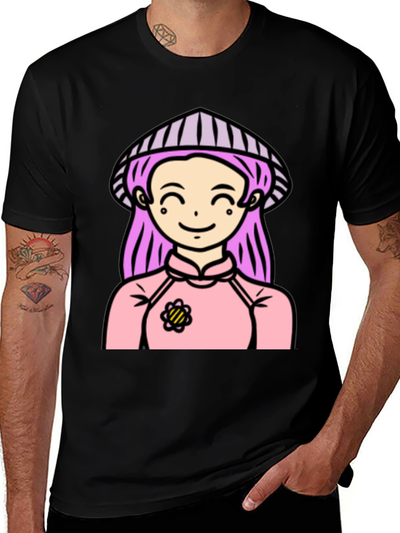 Variant 6 of Asian Girl Cartoon Black T-Shirt