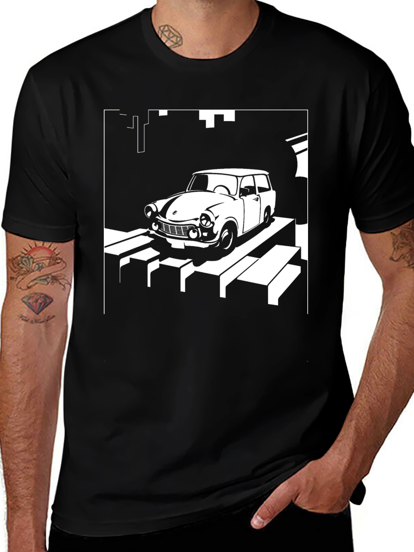 Variant 26 of Retro Car Graphic Tee - Black Crew Neck