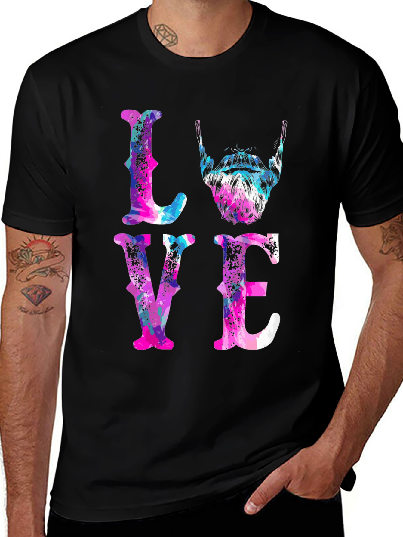 Variant 13 of LOVE Beard Graphic Tee - Men's Black Cotton T-Shirt