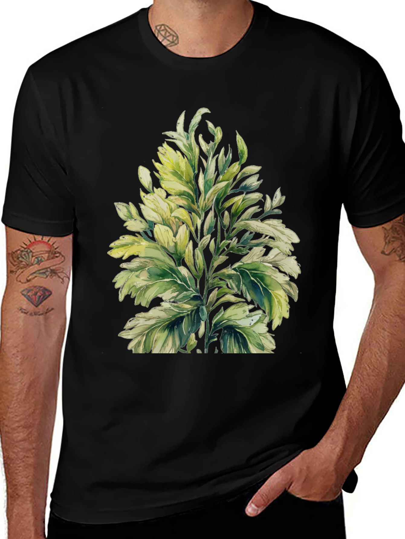 Variant 3 of Botanical Print Black T-Shirt