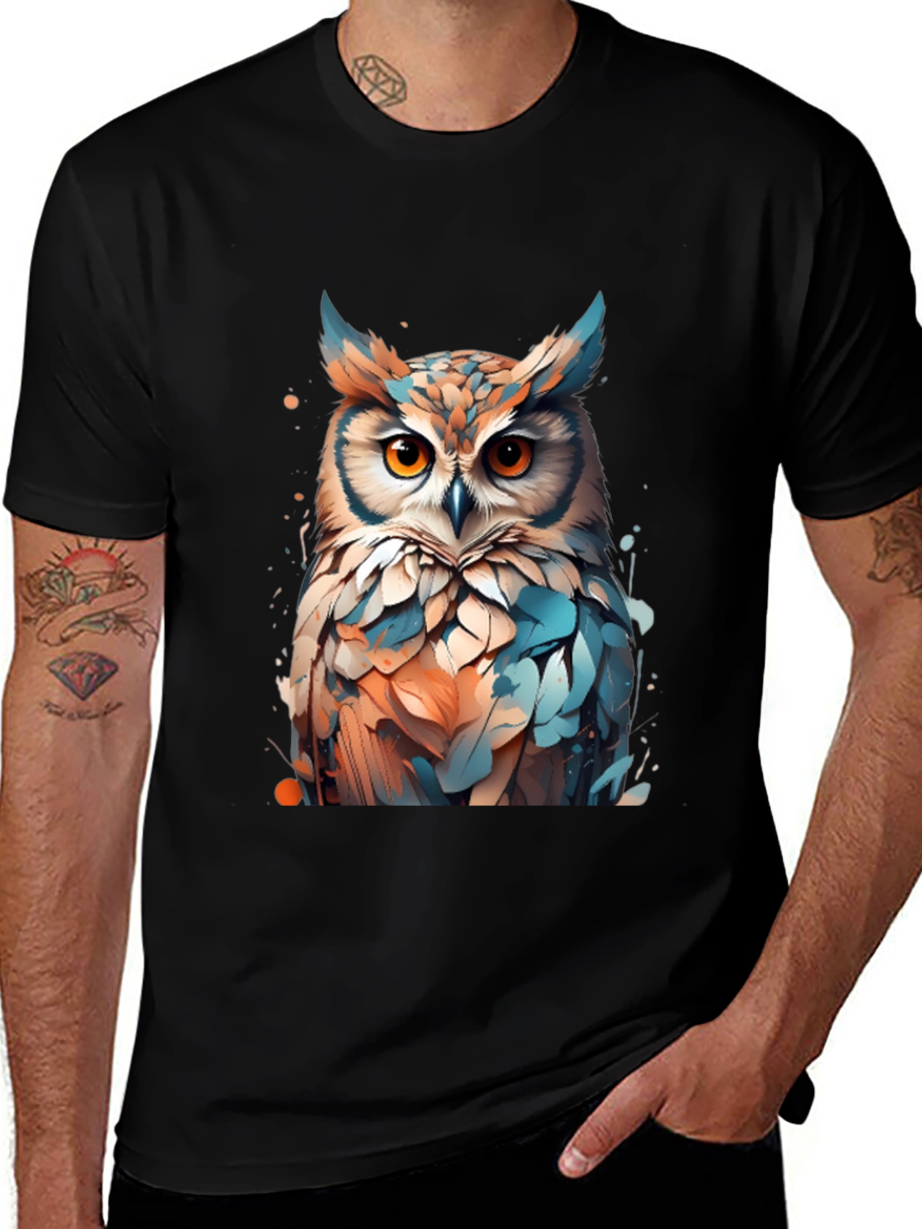 Variant 29 of Owl Art Graphic T-Shirt - Unisex Black Tee